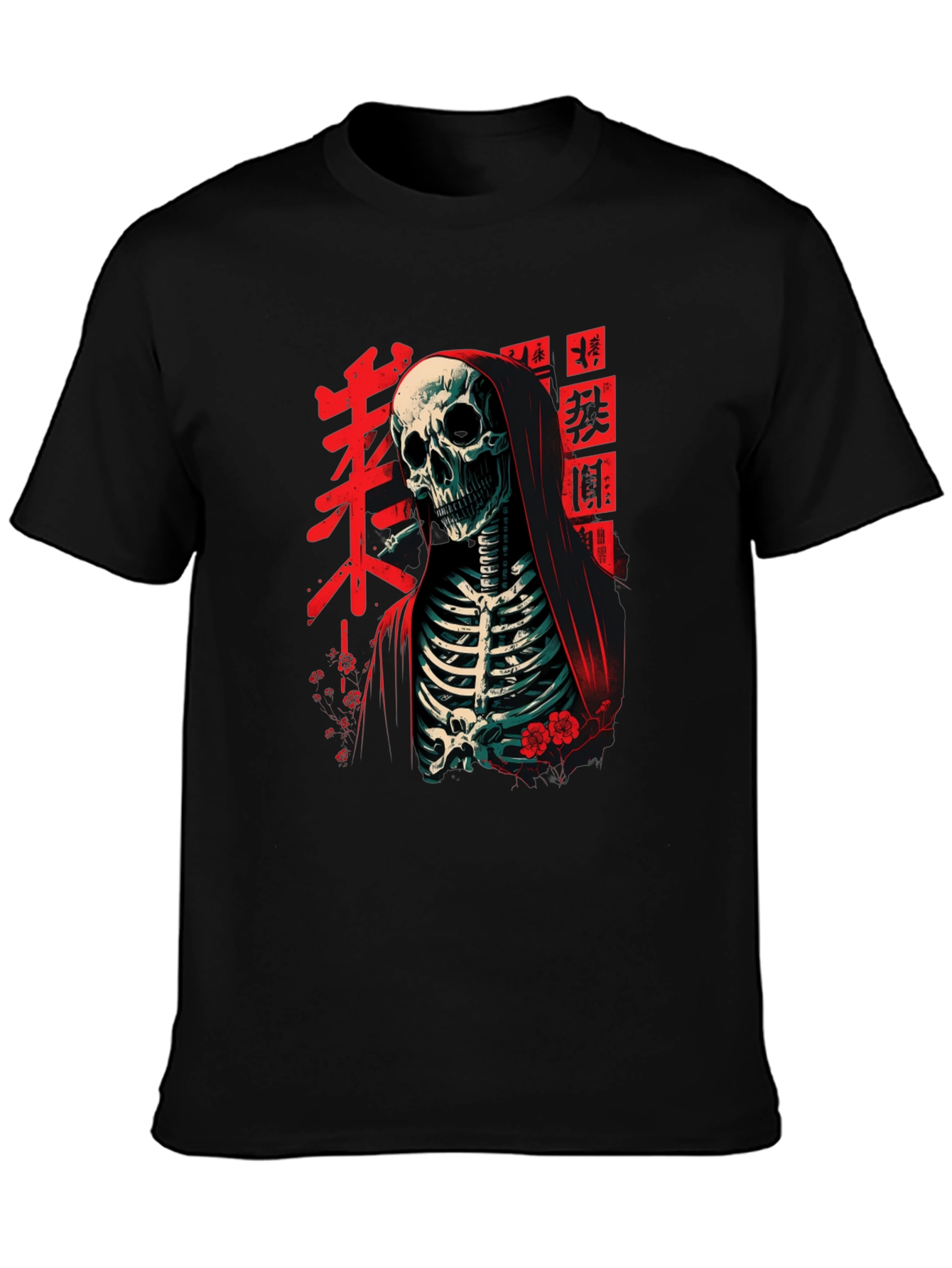 Black Grim Reaper Tee - Japanese Skeleton Graphic T-Shirt view 3