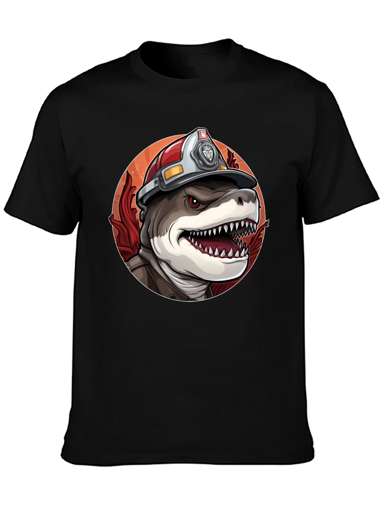 Black Firefighter Shark T-Shirt - Quirky Graphic Tee view 3