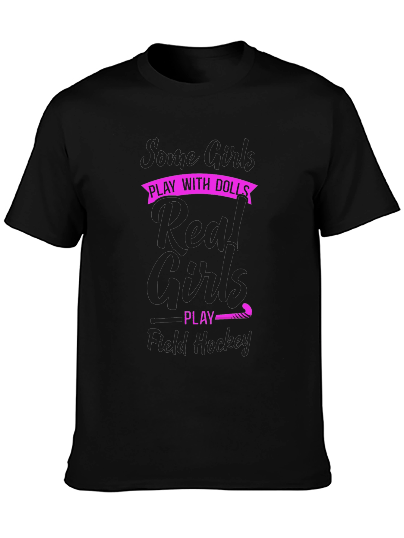 Black Field Hockey Girl's T-Shirt - Some Girls Play with Dolls view 3