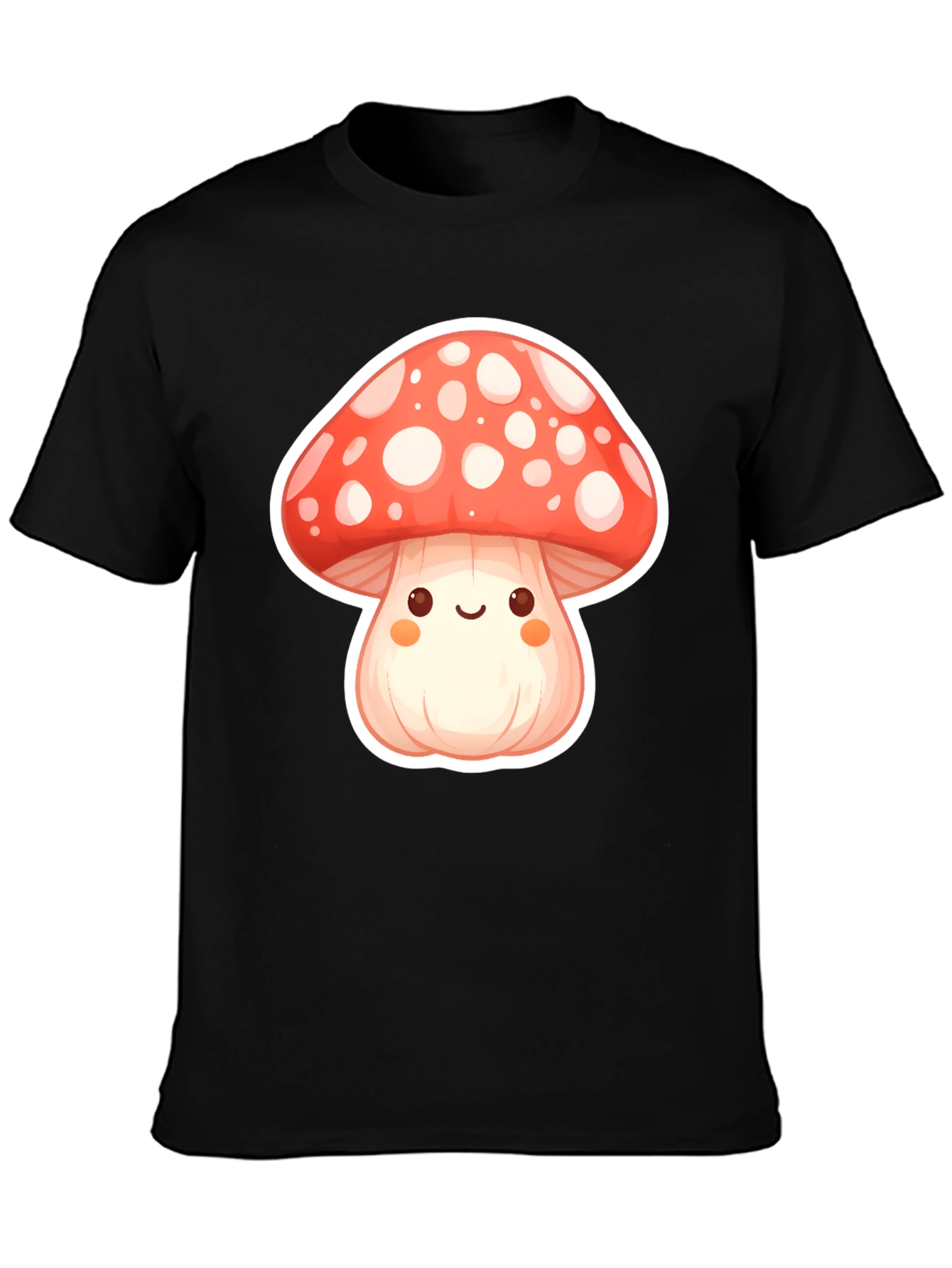 Black Cute Mushroom Graphic Tee - Soft Black Cotton T-Shirt view 3