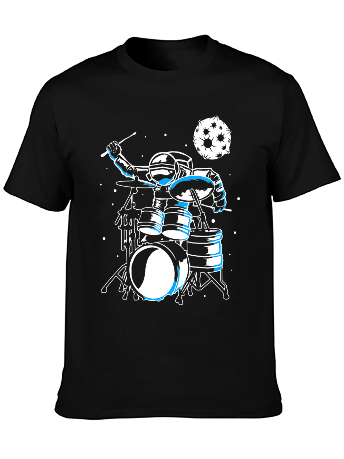 Black Astronaut Drummer Graphic Tee - Space Music Shirt view 3