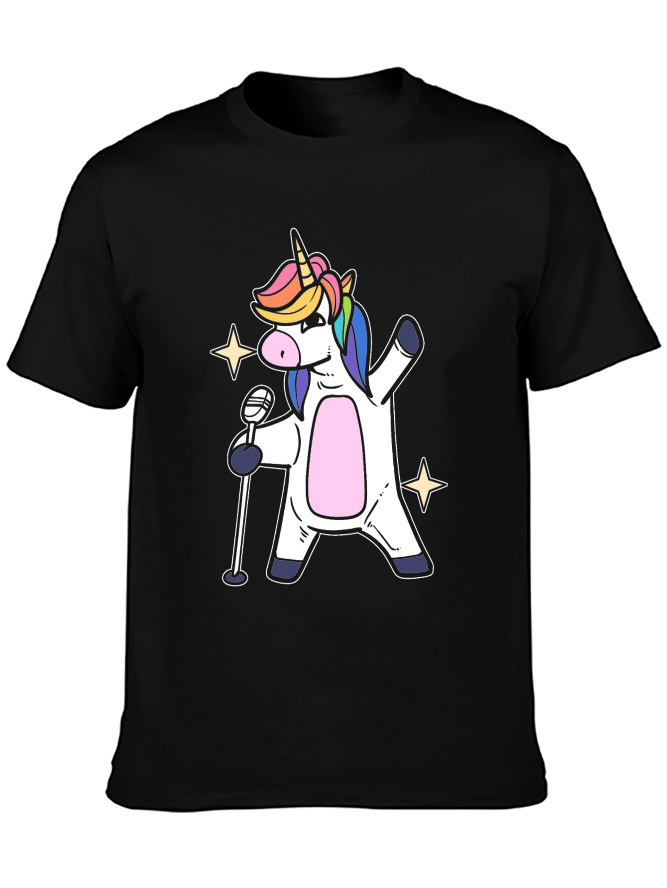 Black Unicorn Singer Graphic T-Shirt - Black Cotton Tee view 3