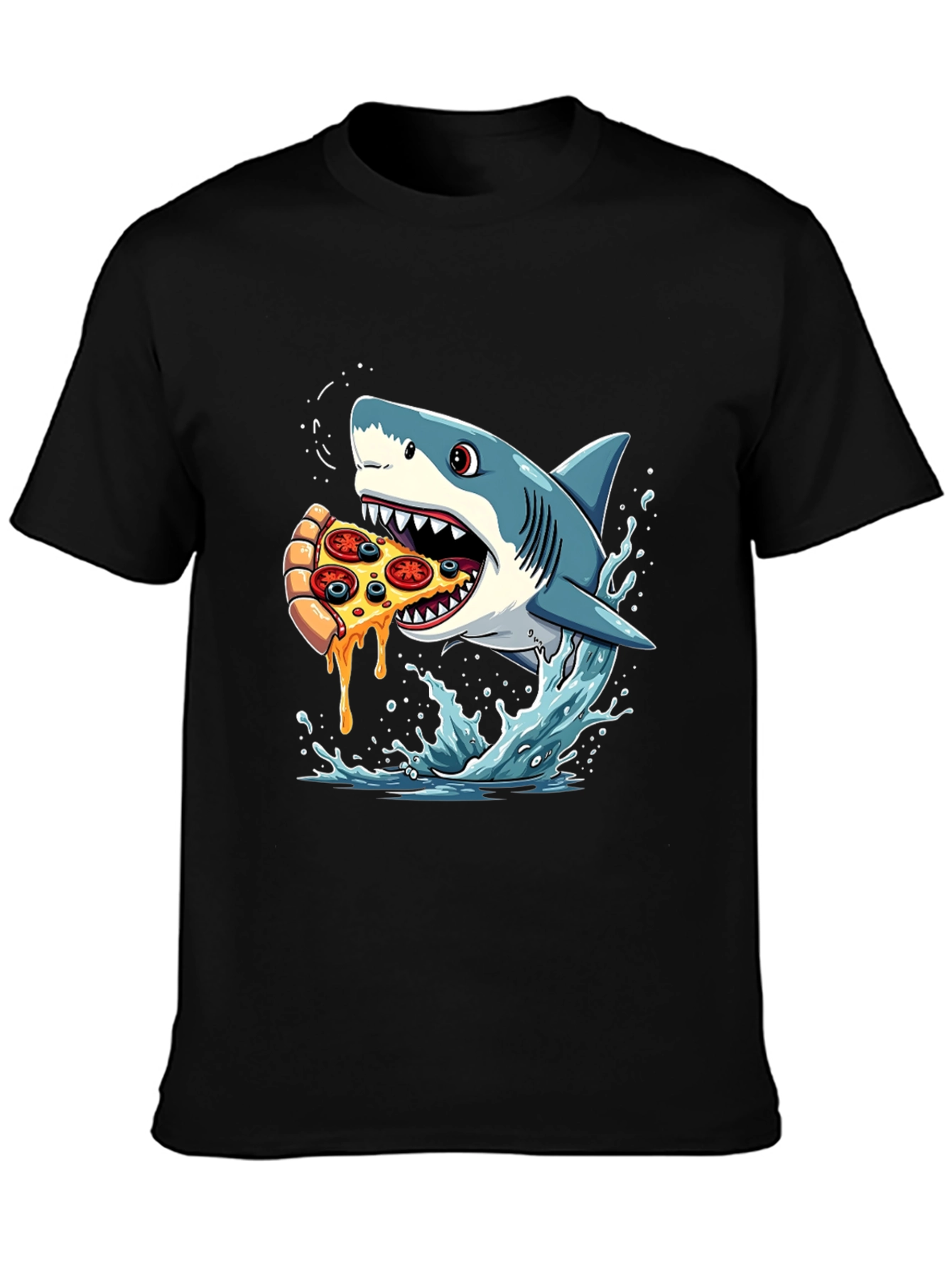 Black Shark Pizza T-Shirt Funny Graphic Tee view 3