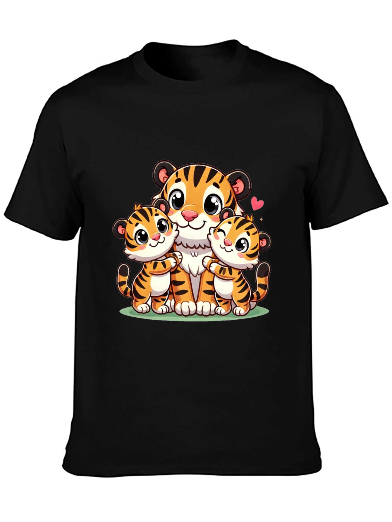 Black Cute Tiger Family Graphic T-Shirt view 3