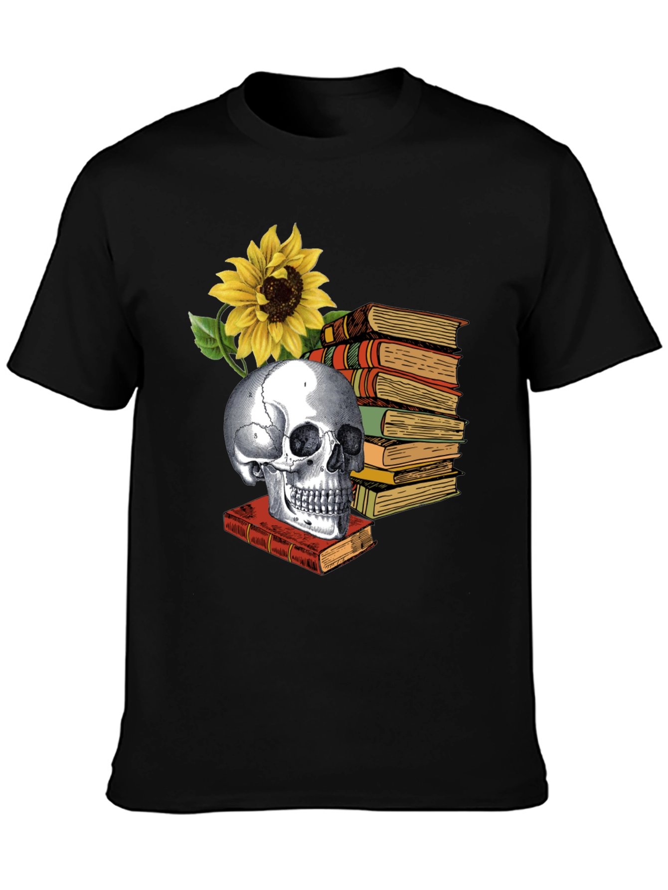 Black Skull & Books Graphic Tee - Read in Peace view 3