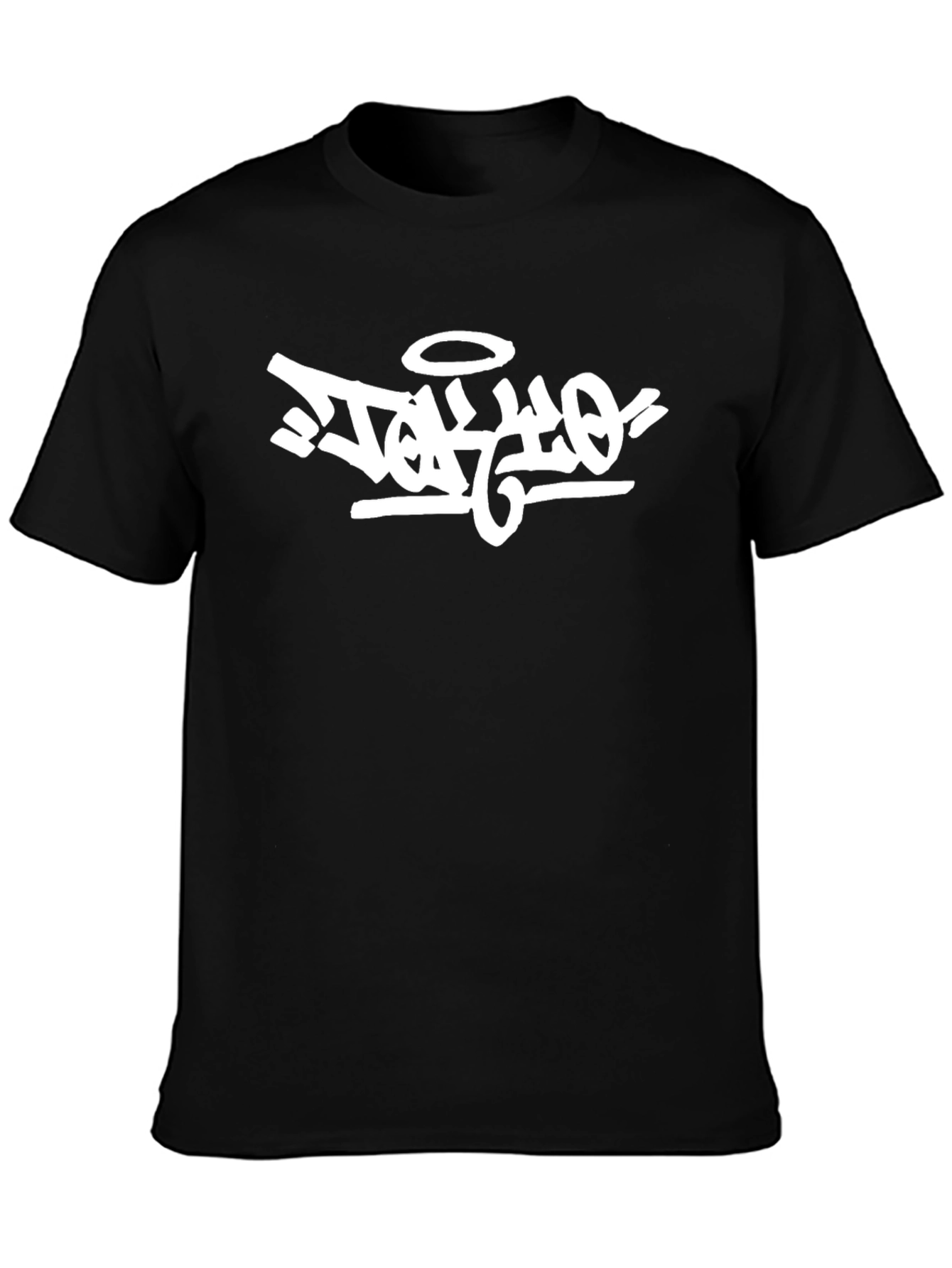 Black Edgy Graphic Tee: Black T-Shirt with White Graffiti Design view 3