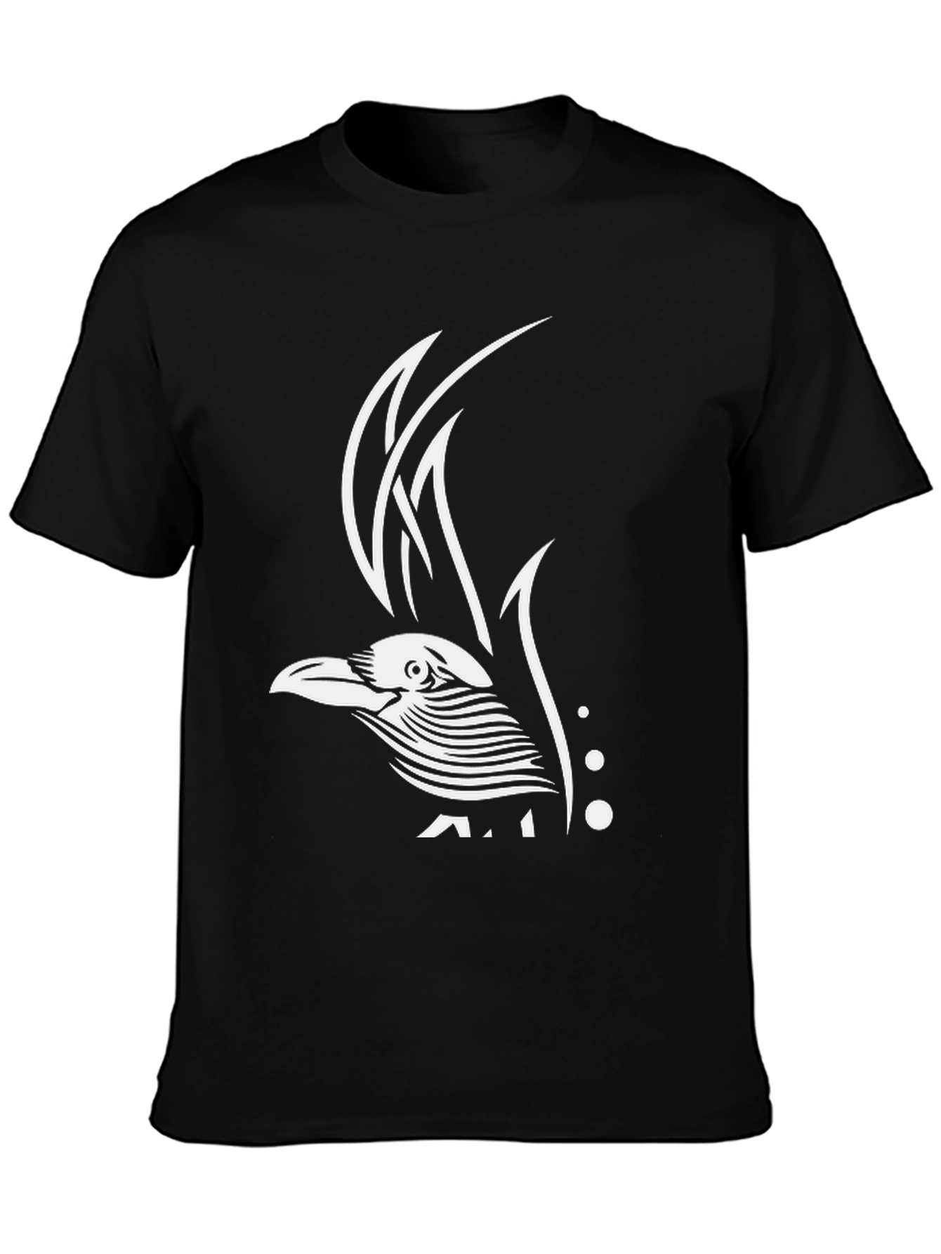 Black Raven Graphic Tee - Black Cotton Bird Design T-Shirt view 3