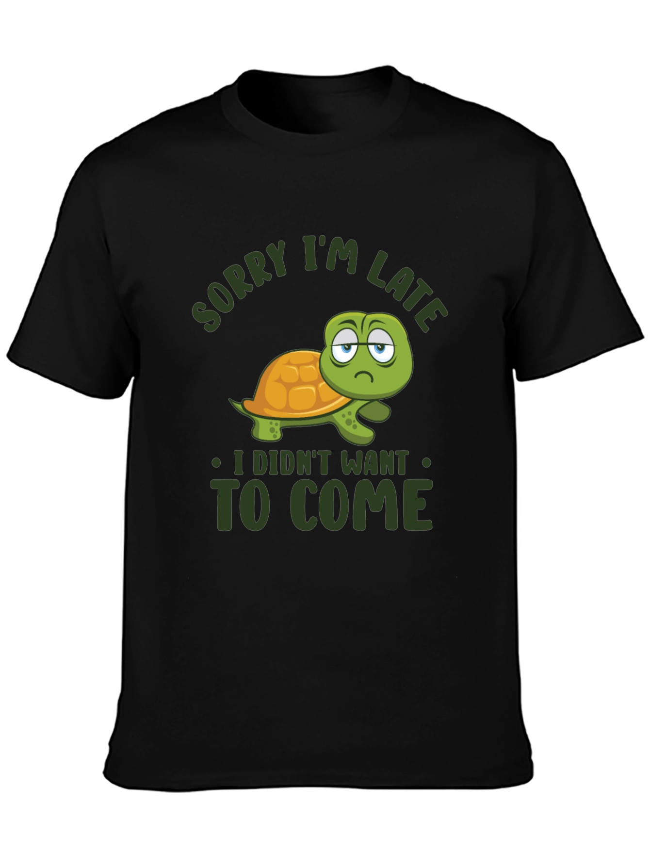 Black Funny Turtle Sorry I'm Late Graphic T-Shirt view 3