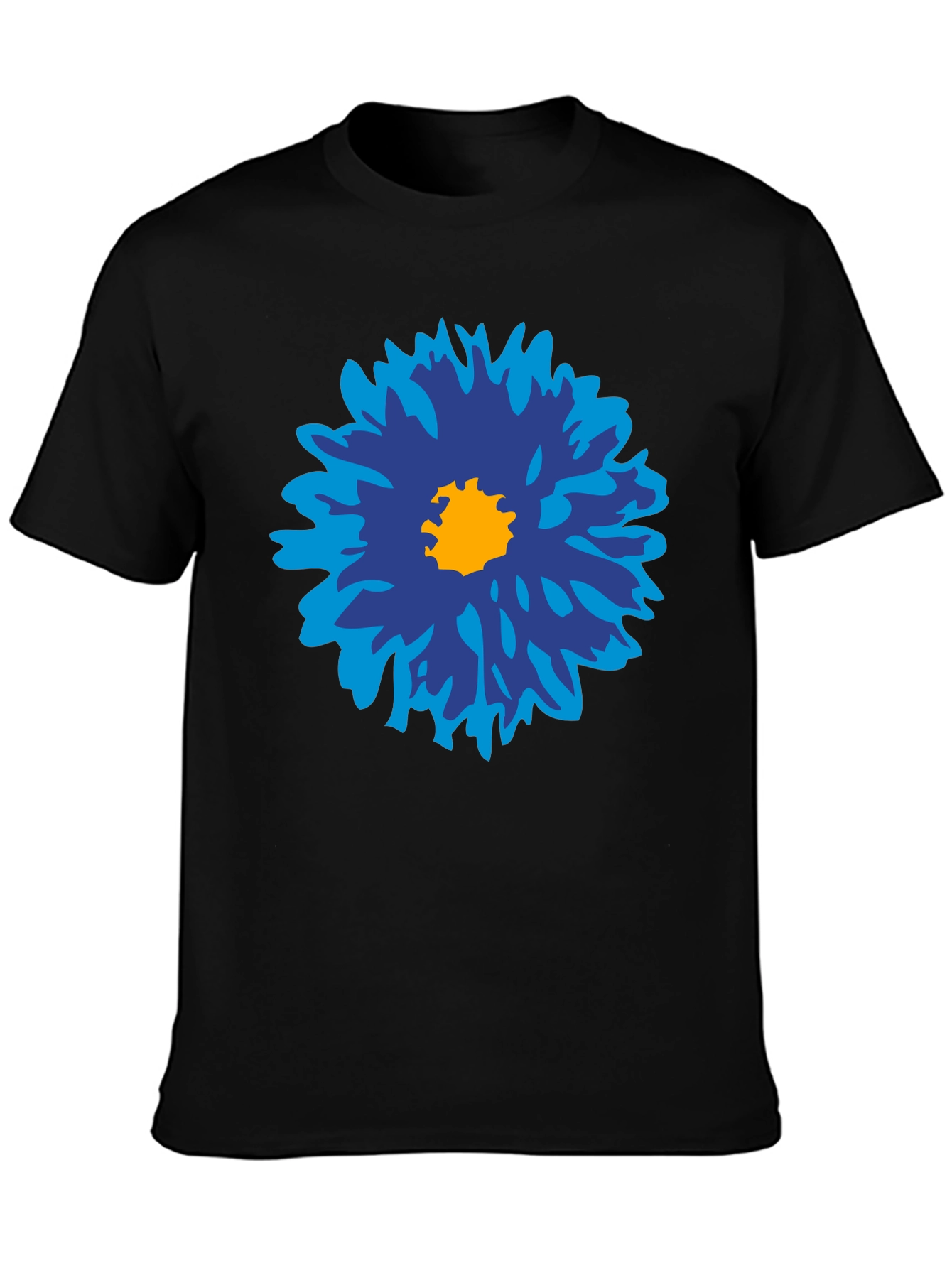 Black Blue Flower Graphic Tee - Men's Black Cotton T-Shirt view 3