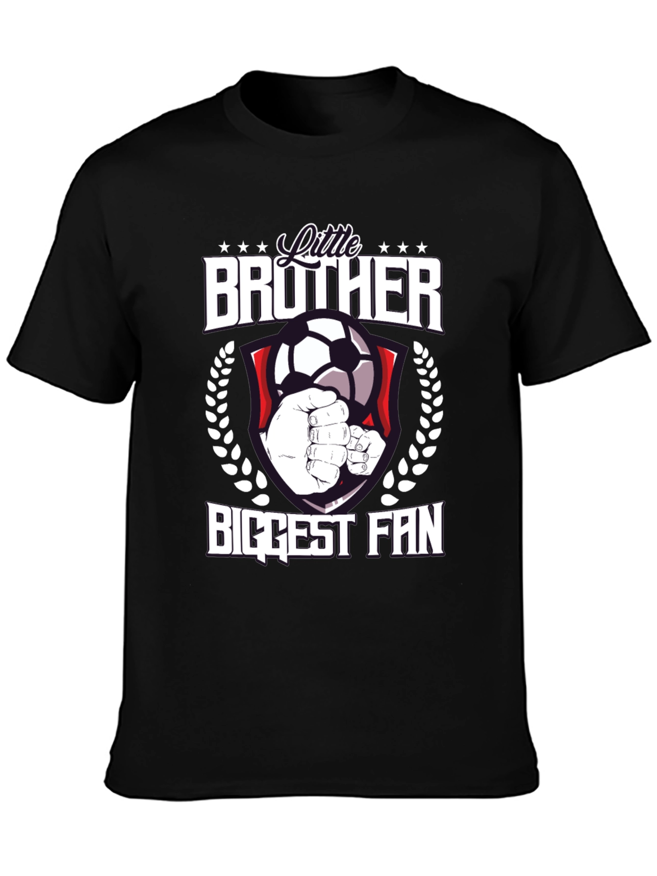 Black Little Brother Biggest Fan Soccer T-Shirt view 3