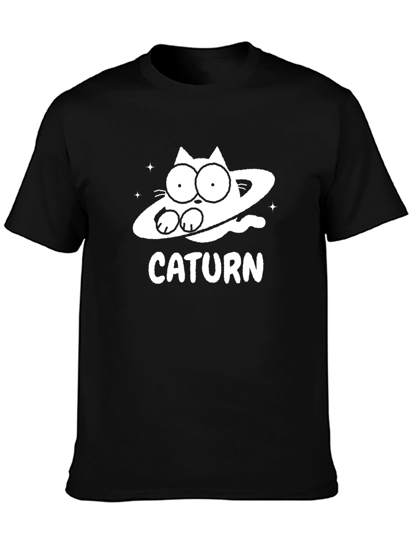 Black Caturn Black T-Shirt Funny Graphic Tee view 3