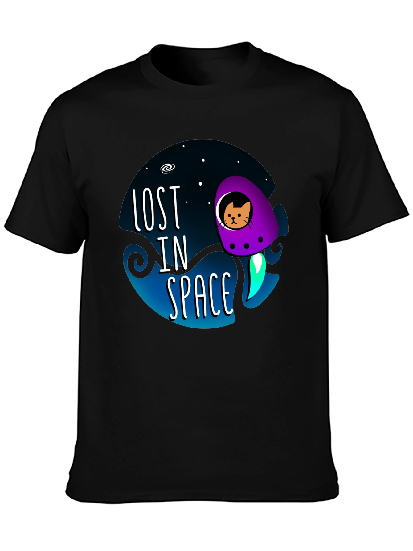 Black Lost in Space Cat T-Shirt view 3