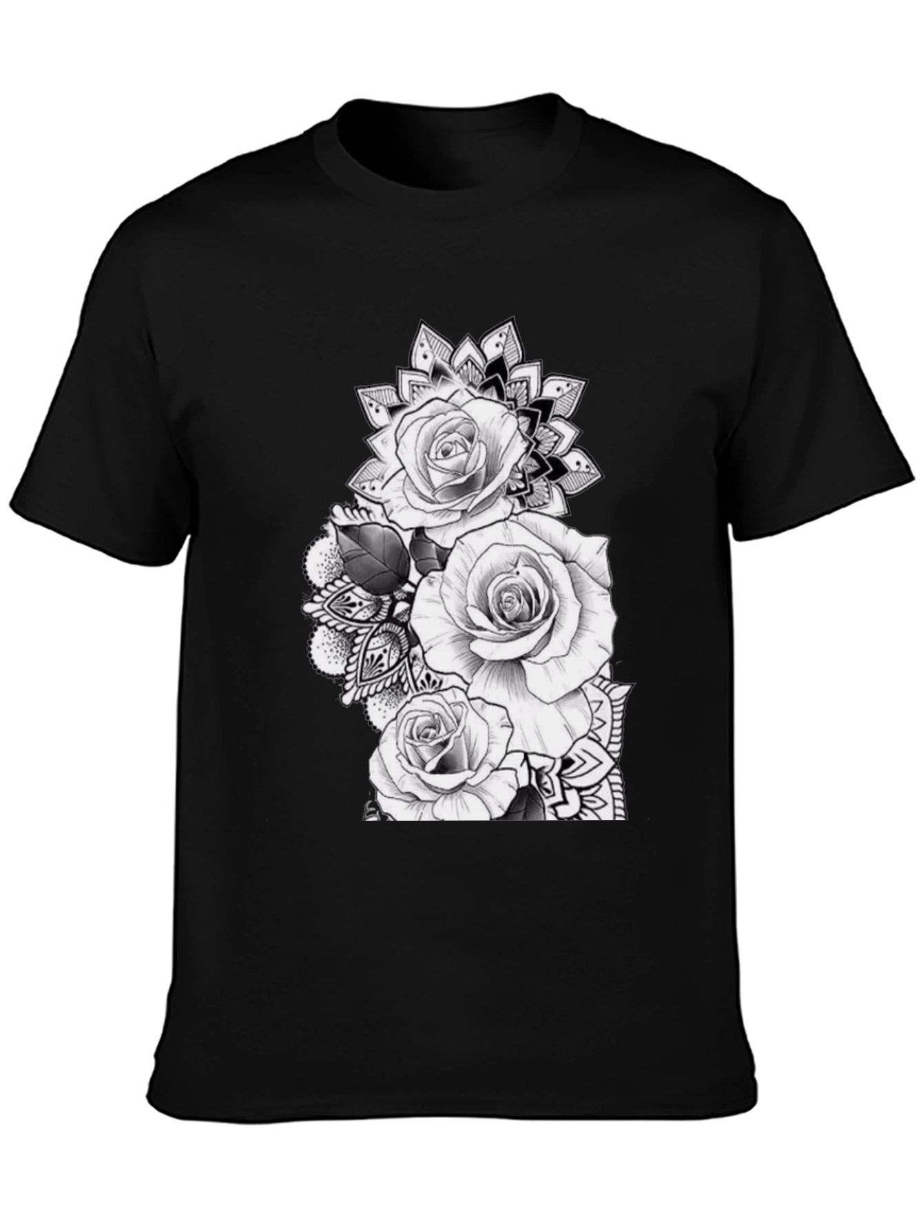 Black Black Rose Mandala Graphic Tee view 3