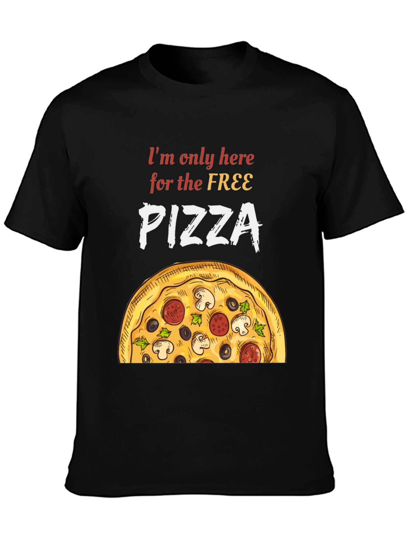 Black Free Pizza T-Shirt - Funny Foodie Tee view 3