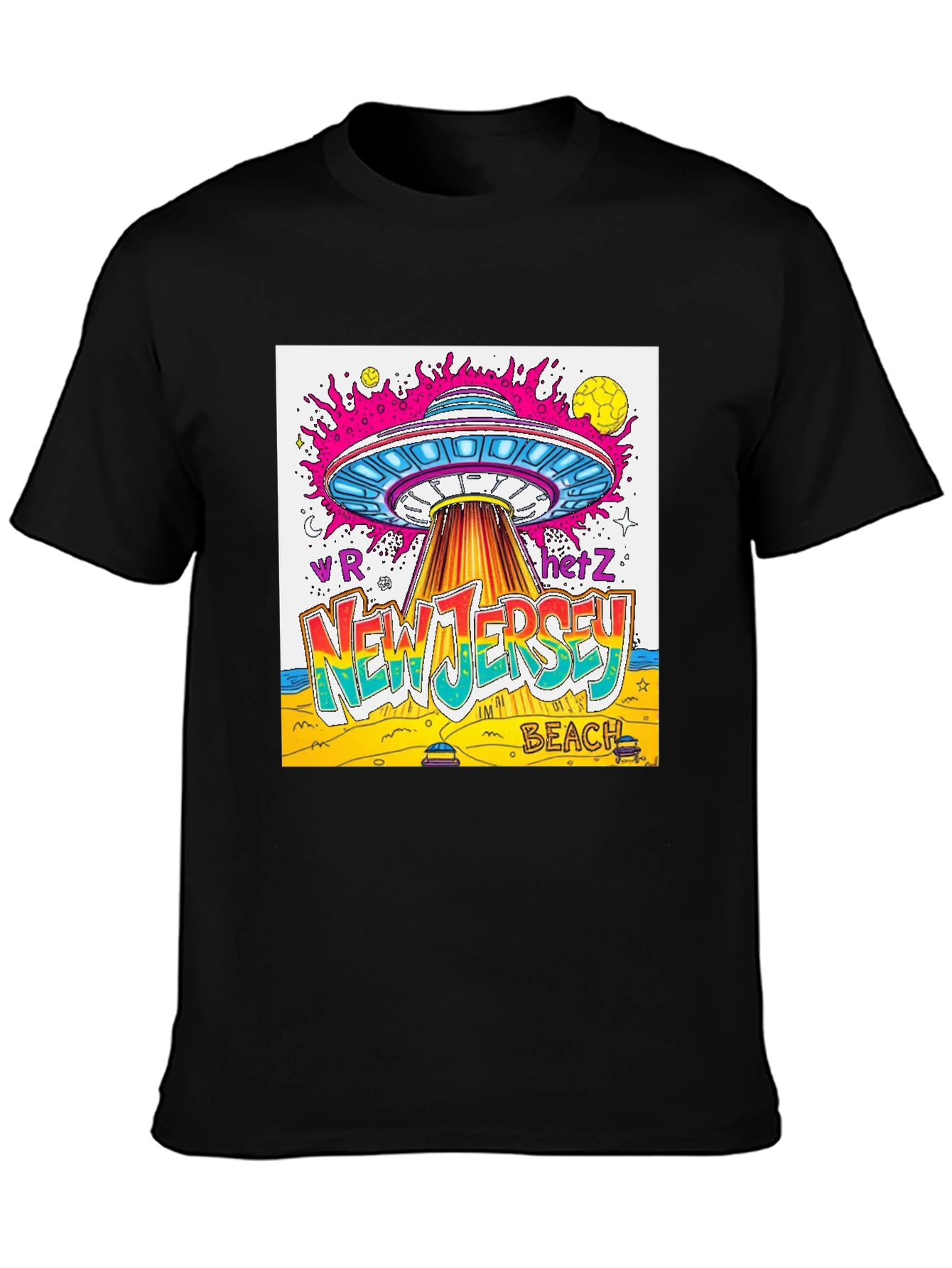 Black New Jersey Beach UFO Graphic T-Shirt view 3