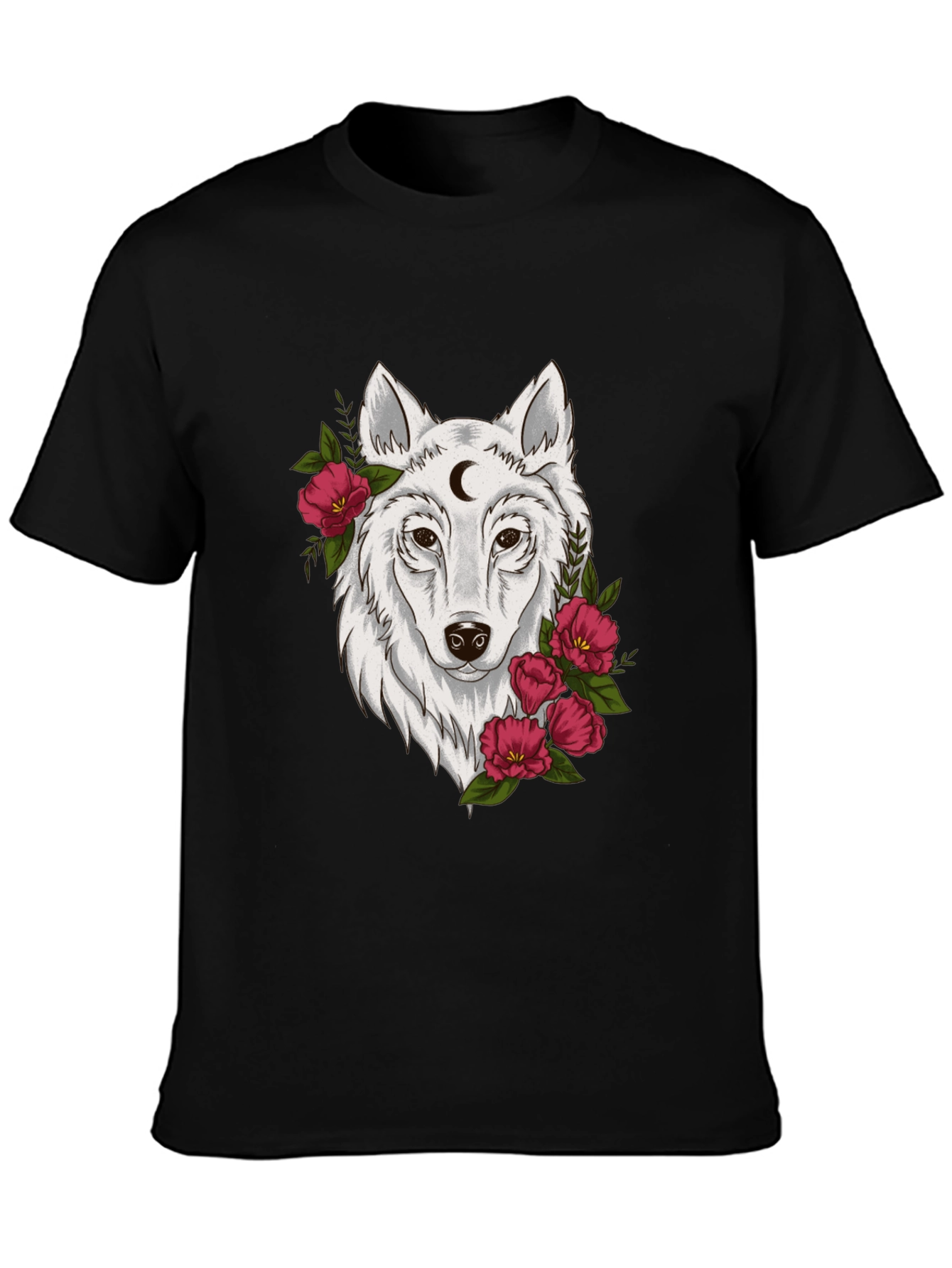 Black Wolf Moon & Flower Graphic T-Shirt - Mens view 3