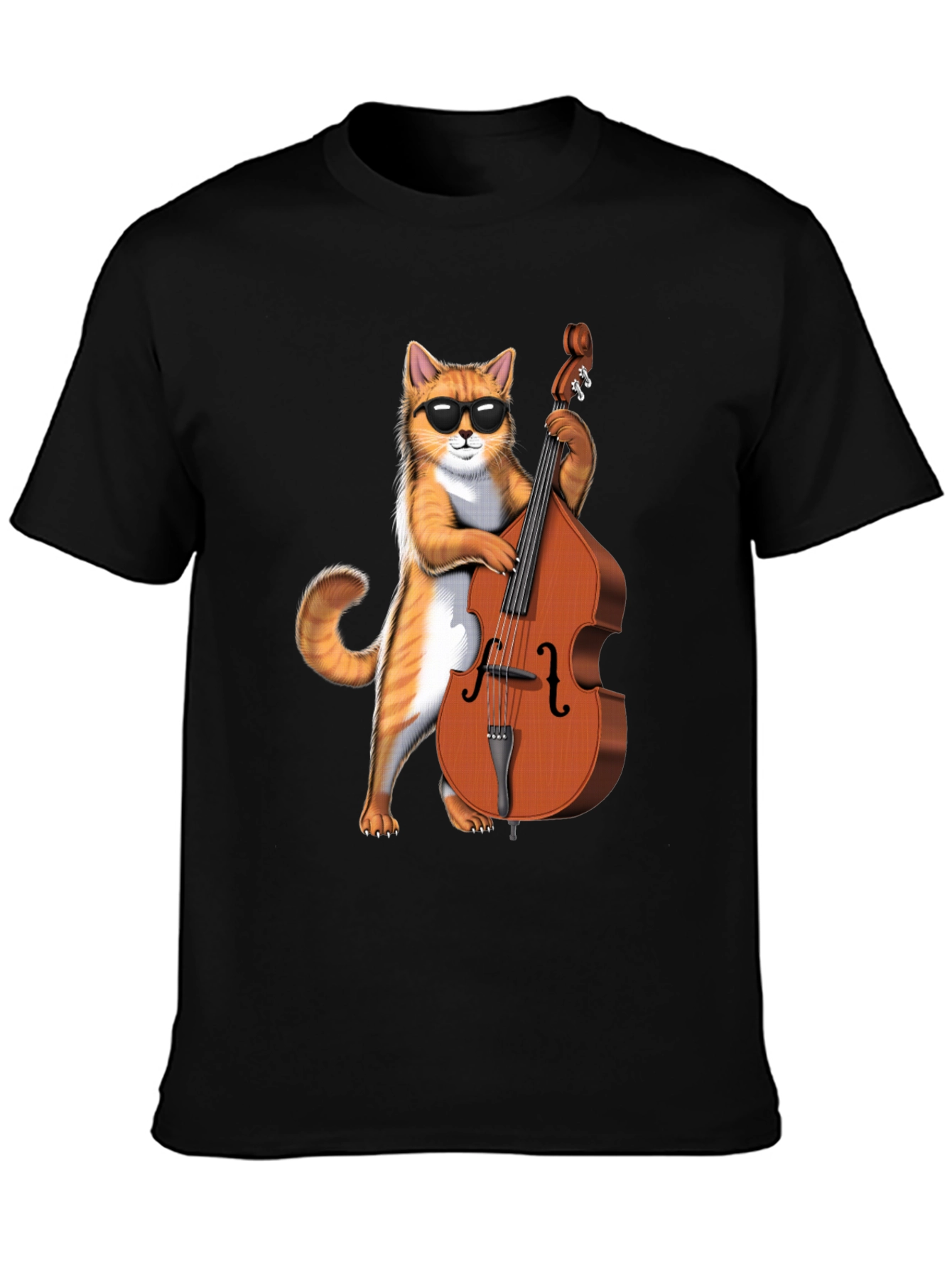 Black Cool Cat Bass Player Graphic Tee - Black Cotton view 3