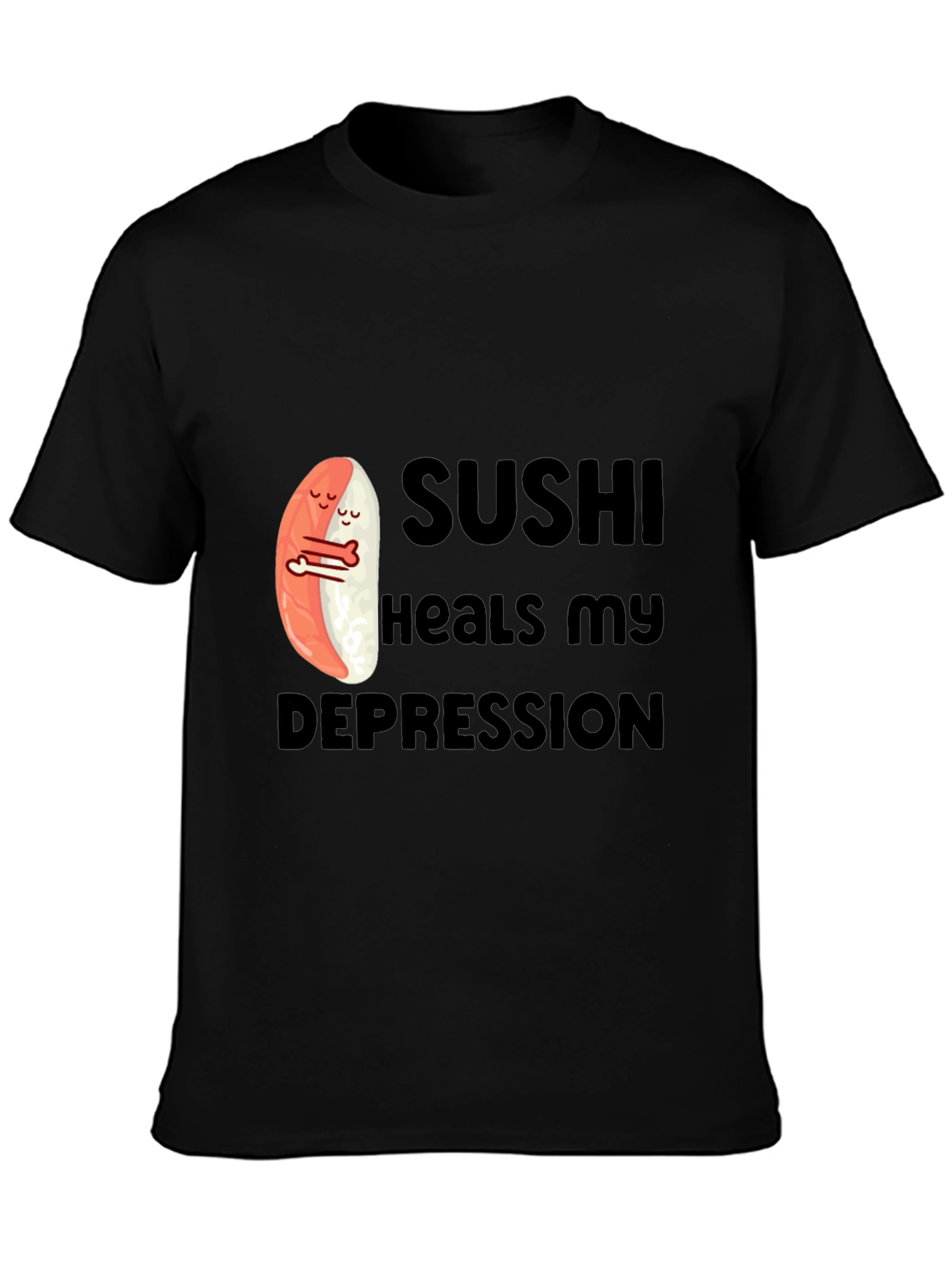 Black Sushi Heals My Depression Graphic T-Shirt view 3