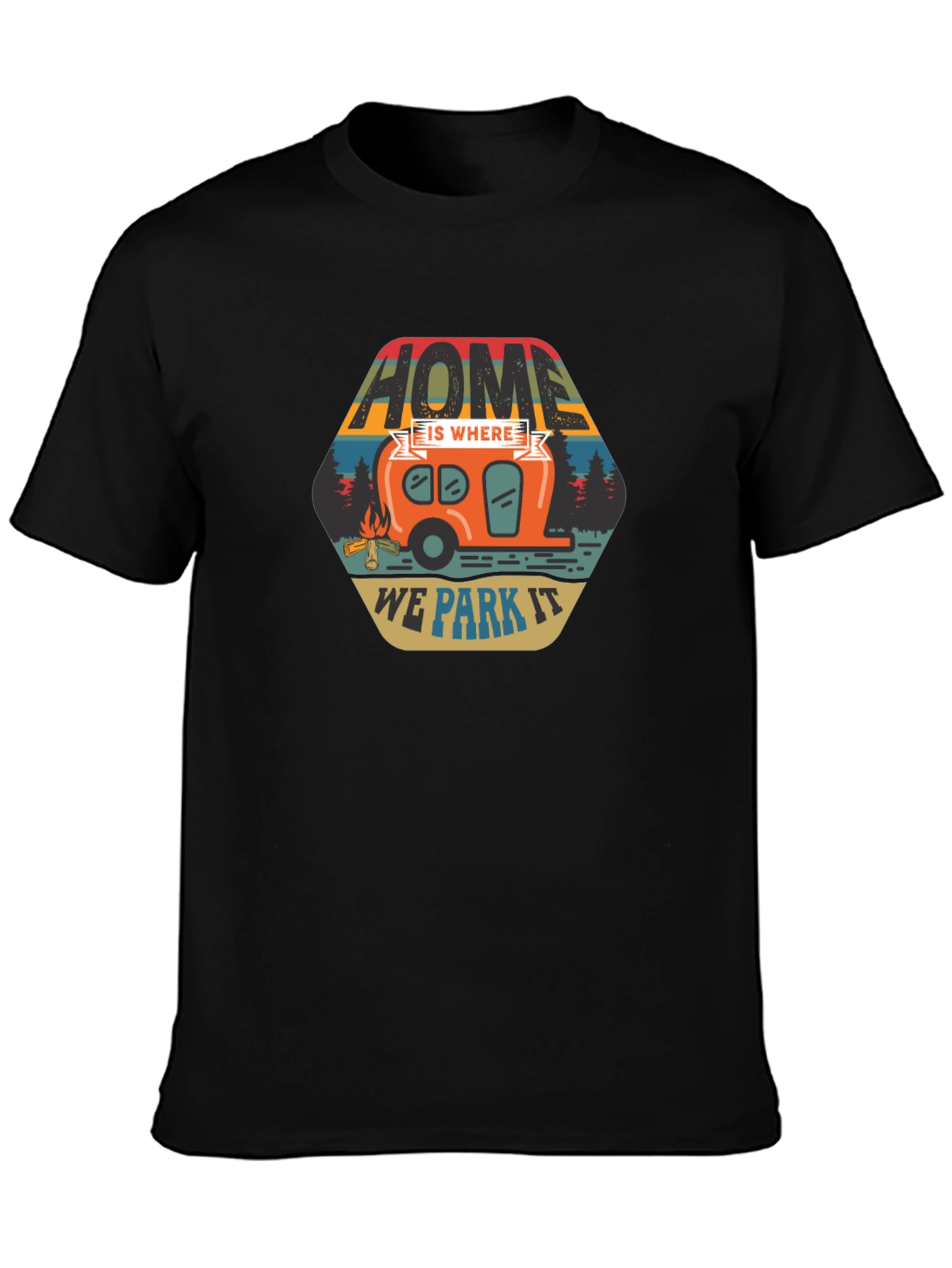 Black Home Is Where We Park It Camping T-Shirt view 3