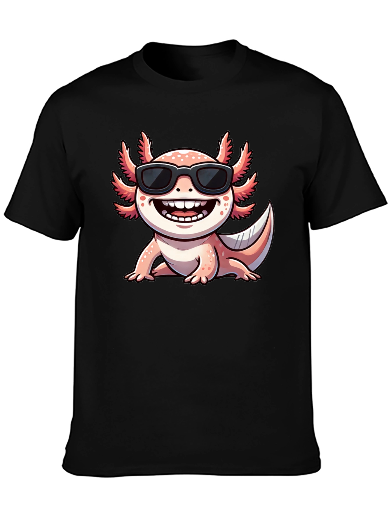 Black Cool Axolotl T-Shirt - Black Cotton Tee view 3