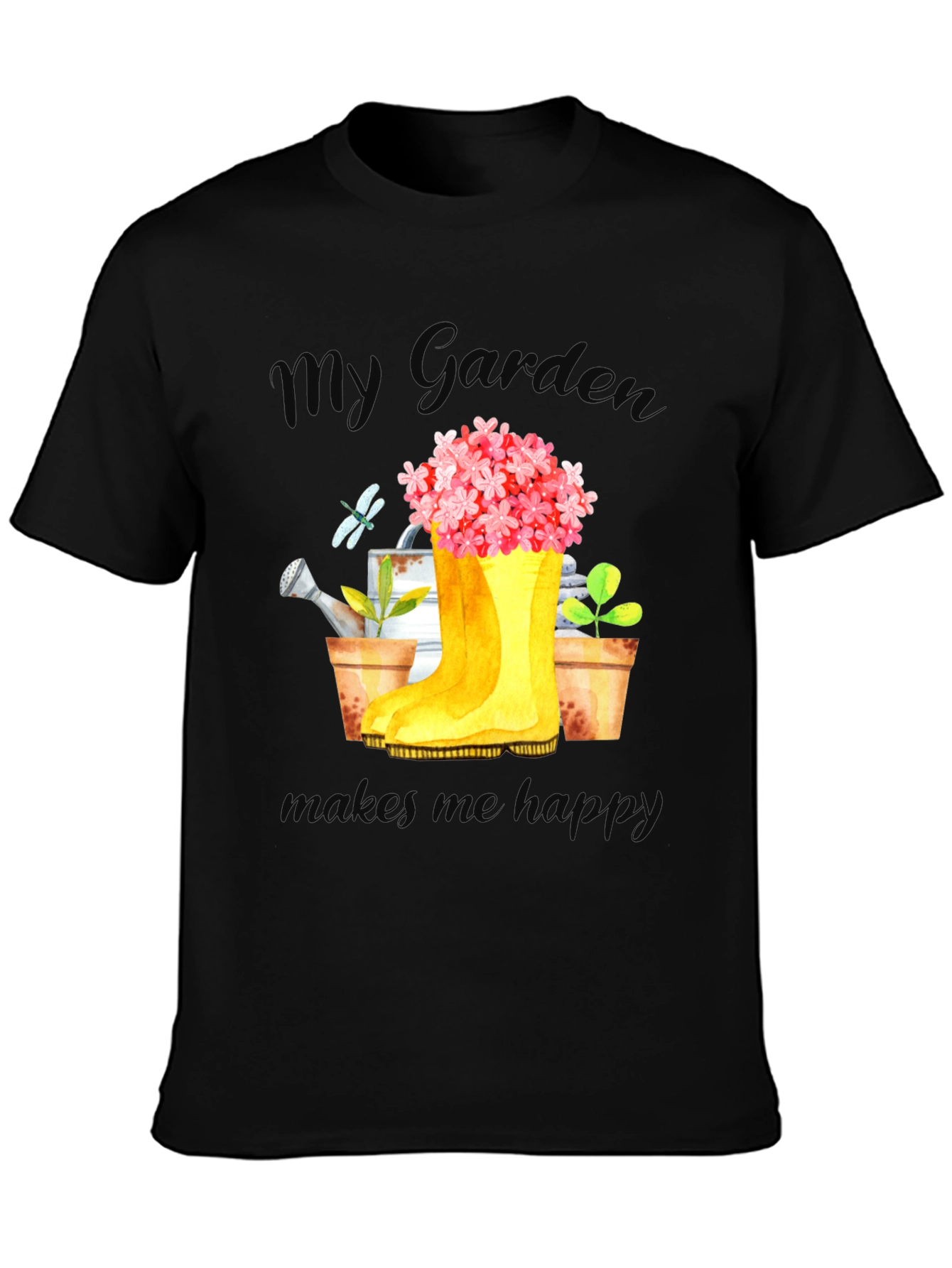 Black Gardening Lover T-Shirt - My Garden Makes Me Happy view 3
