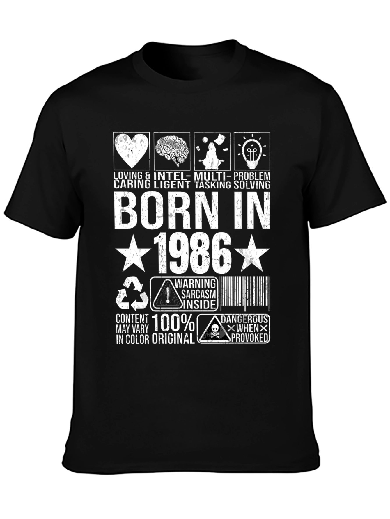 Black Born In 1986 Funny Graphic T-Shirt view 3