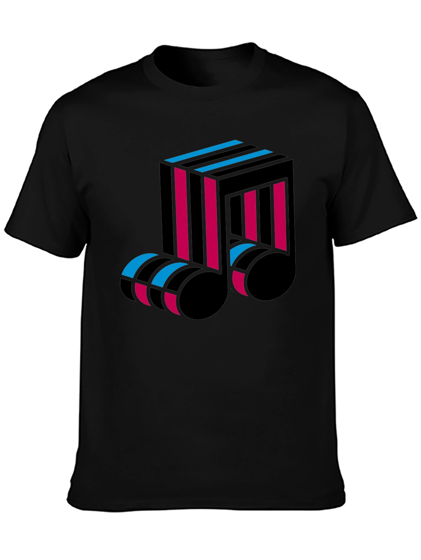 Black Abstract Music Note Graphic Tee - Black Cotton T-Shirt view 3