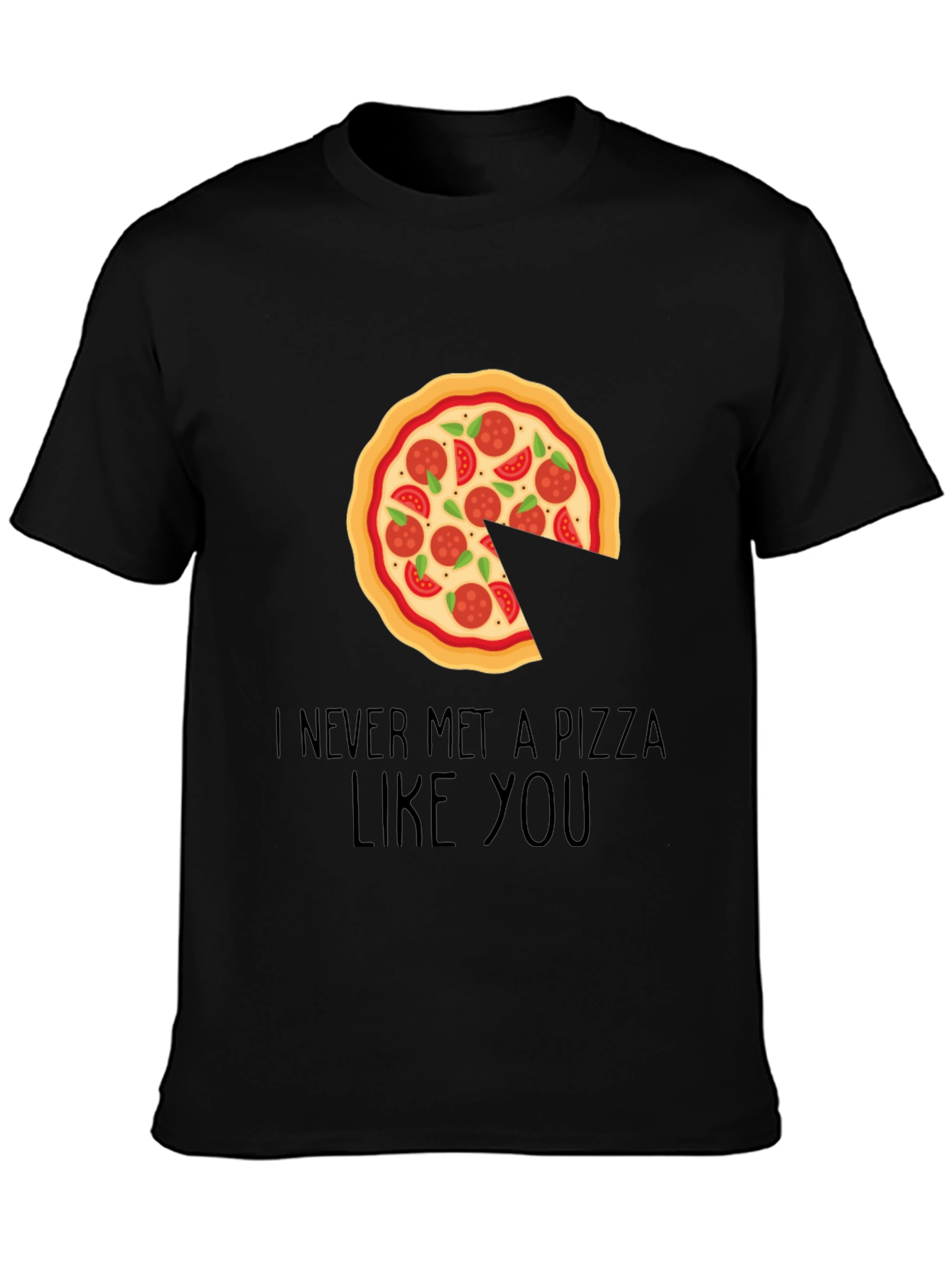 Pizza Slice Missing Graphic Tee - Unisex Black T-Shirt - 3