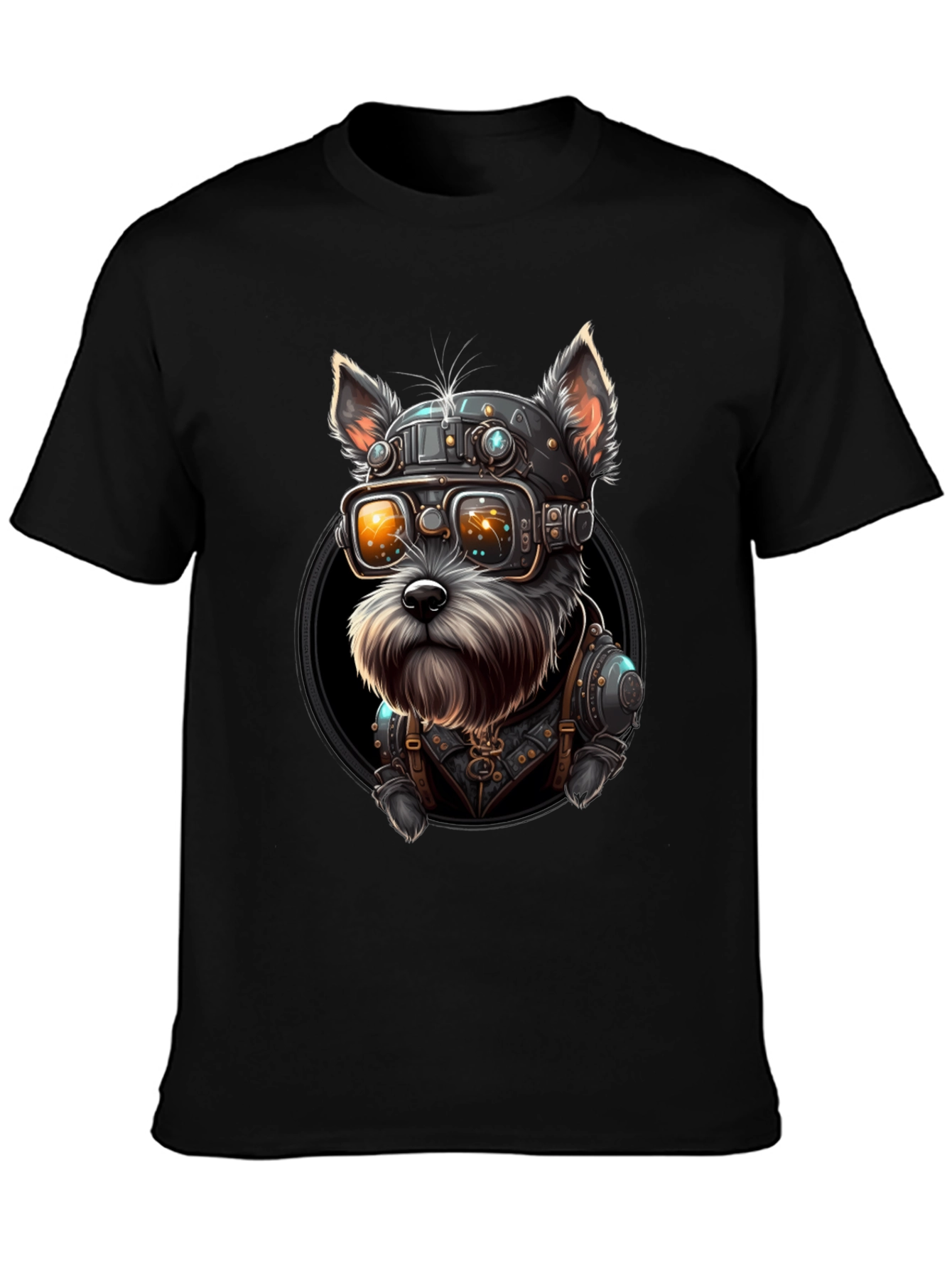 Black Steampunk Dog T-Shirt: Unique Sci-Fi Style view 3
