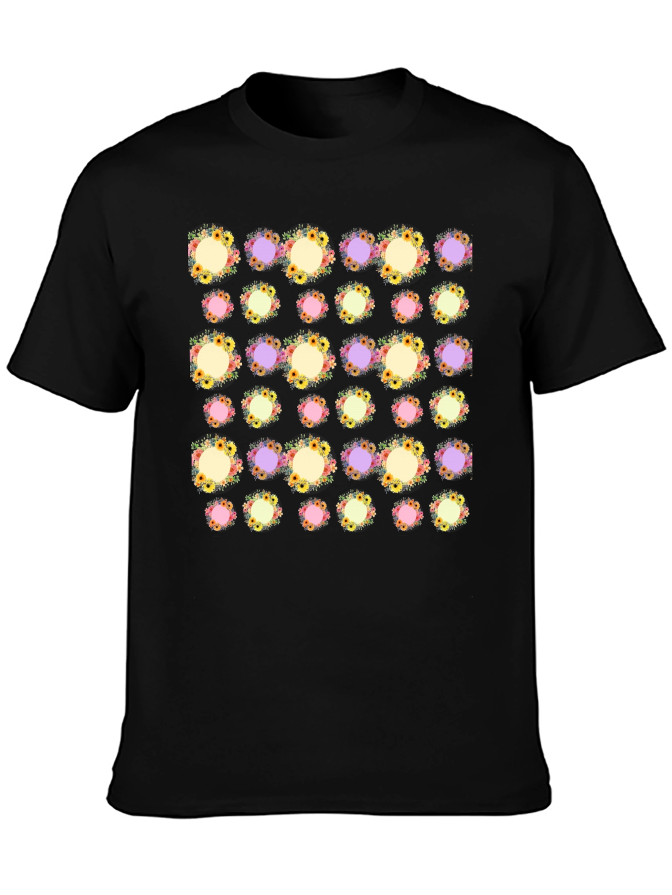Black Floral Pattern Black T-Shirt view 3