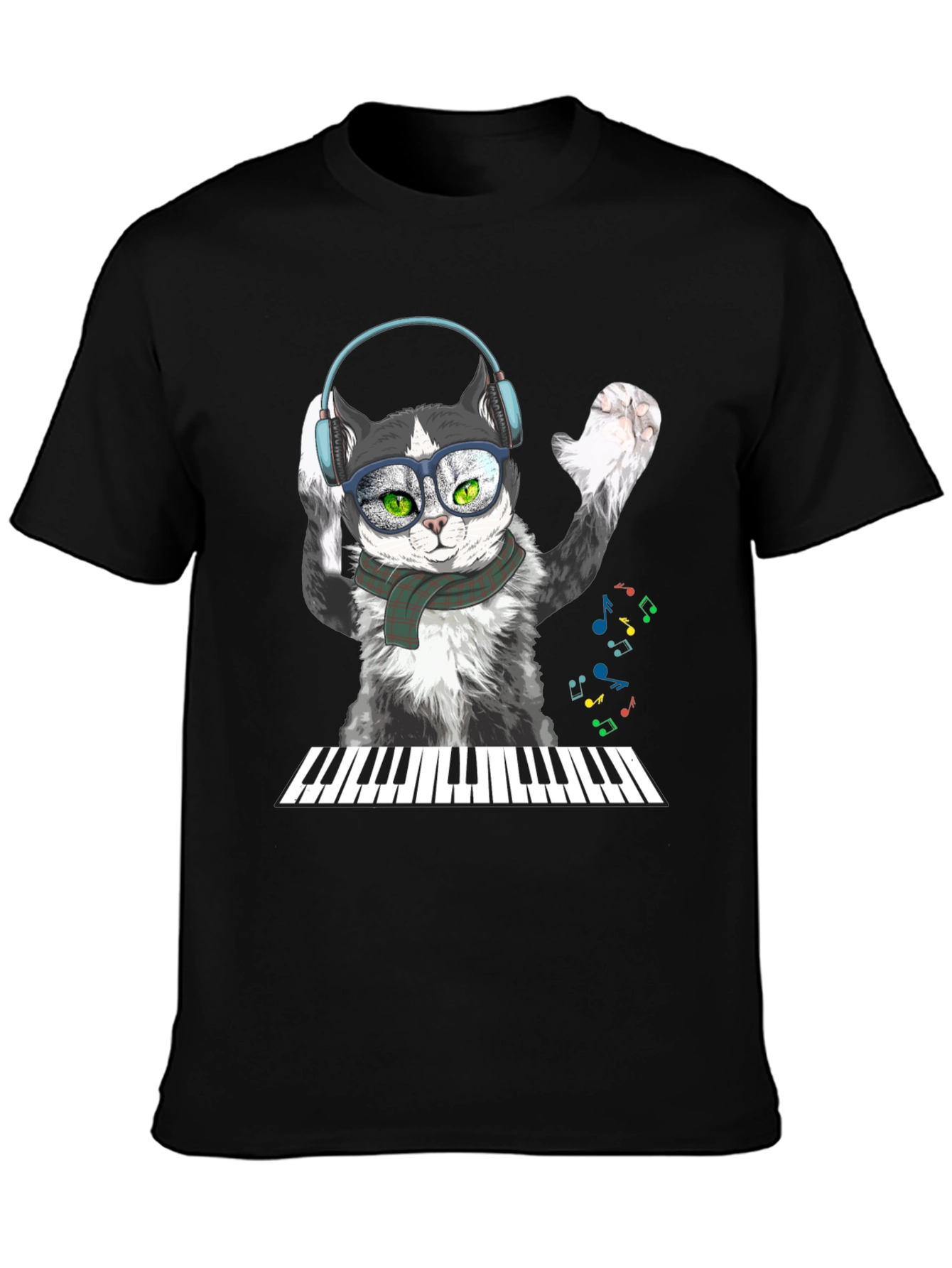 Black Cool Cat Musician T-Shirt view 3