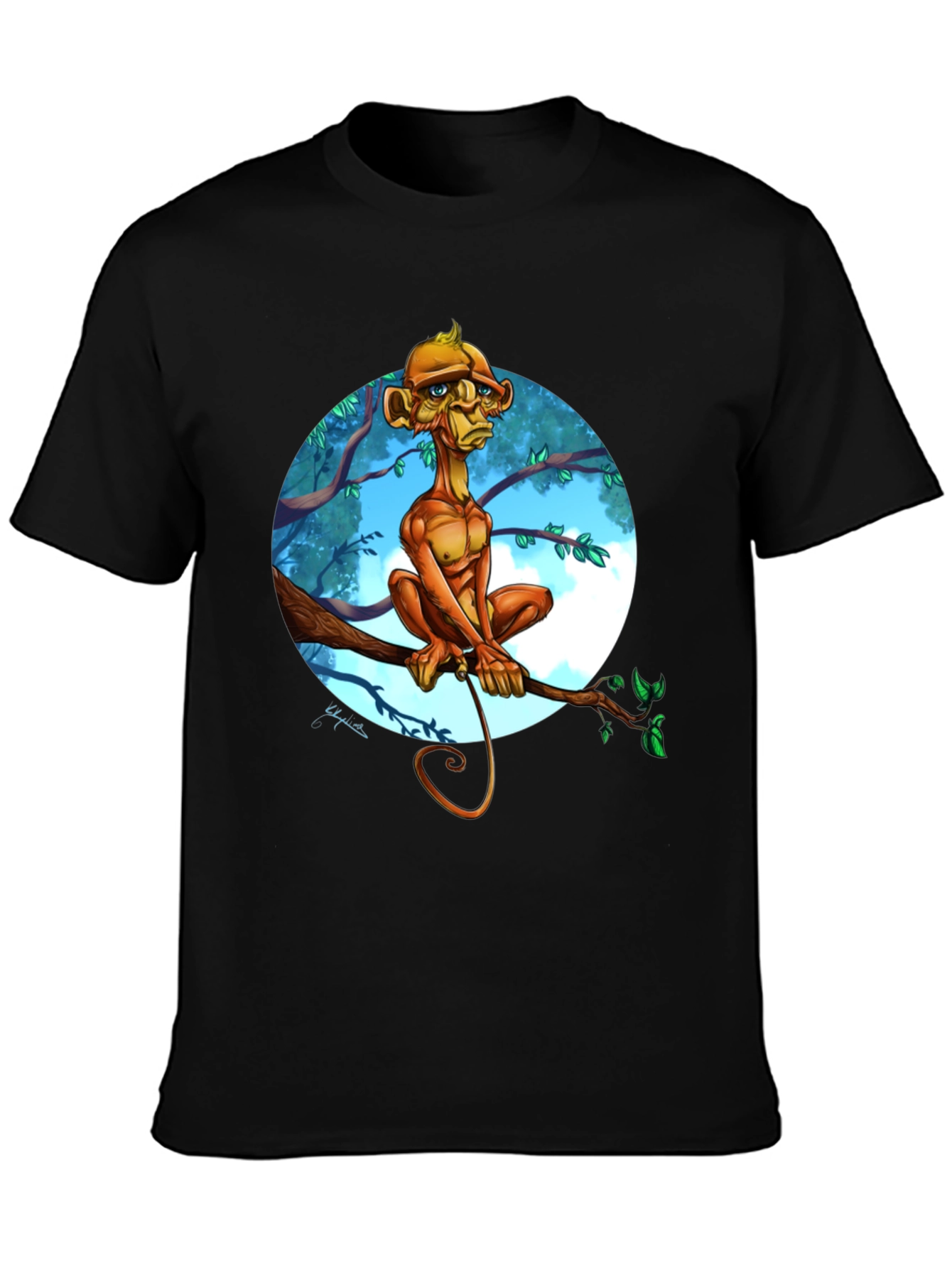 Black Monkey Cartoon Graphic Black T-Shirt view 3