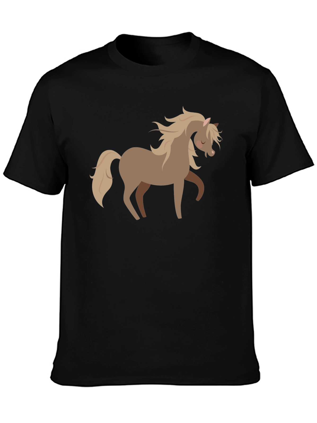 Black Cute Horse Graphic Tee - Soft Black Cotton Shirt view 3
