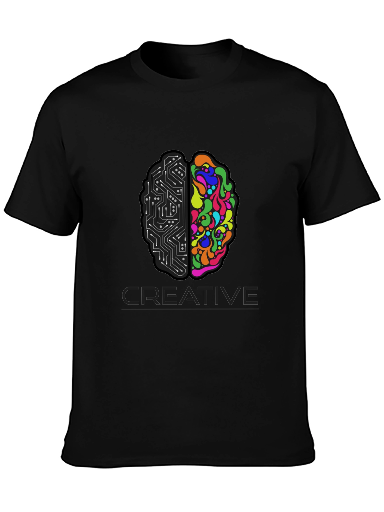 Black Creative Brain T-Shirt - Left & Right Brain Design view 3