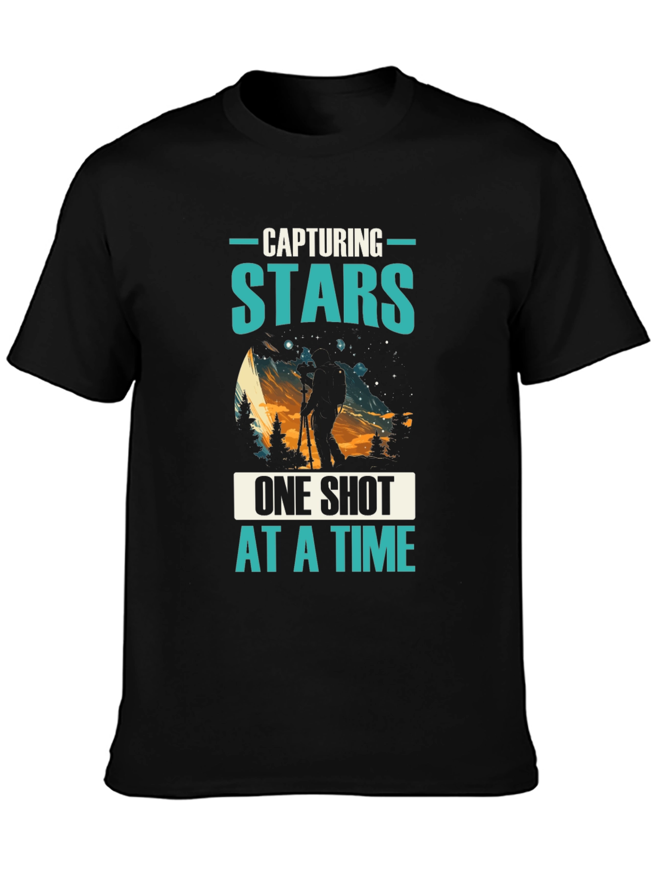 Black Capturing Stars T-Shirt: Photographer Night Sky Tee view 3