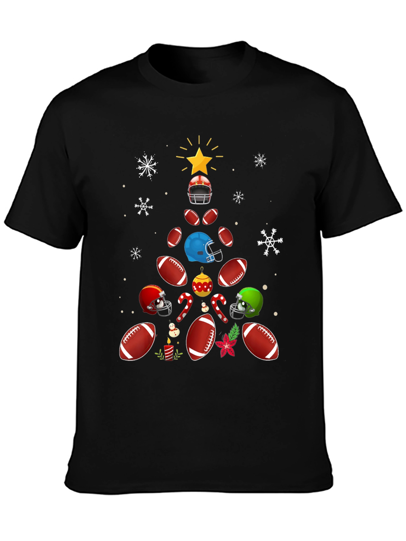 Black Football Christmas Tree T-Shirt view 3
