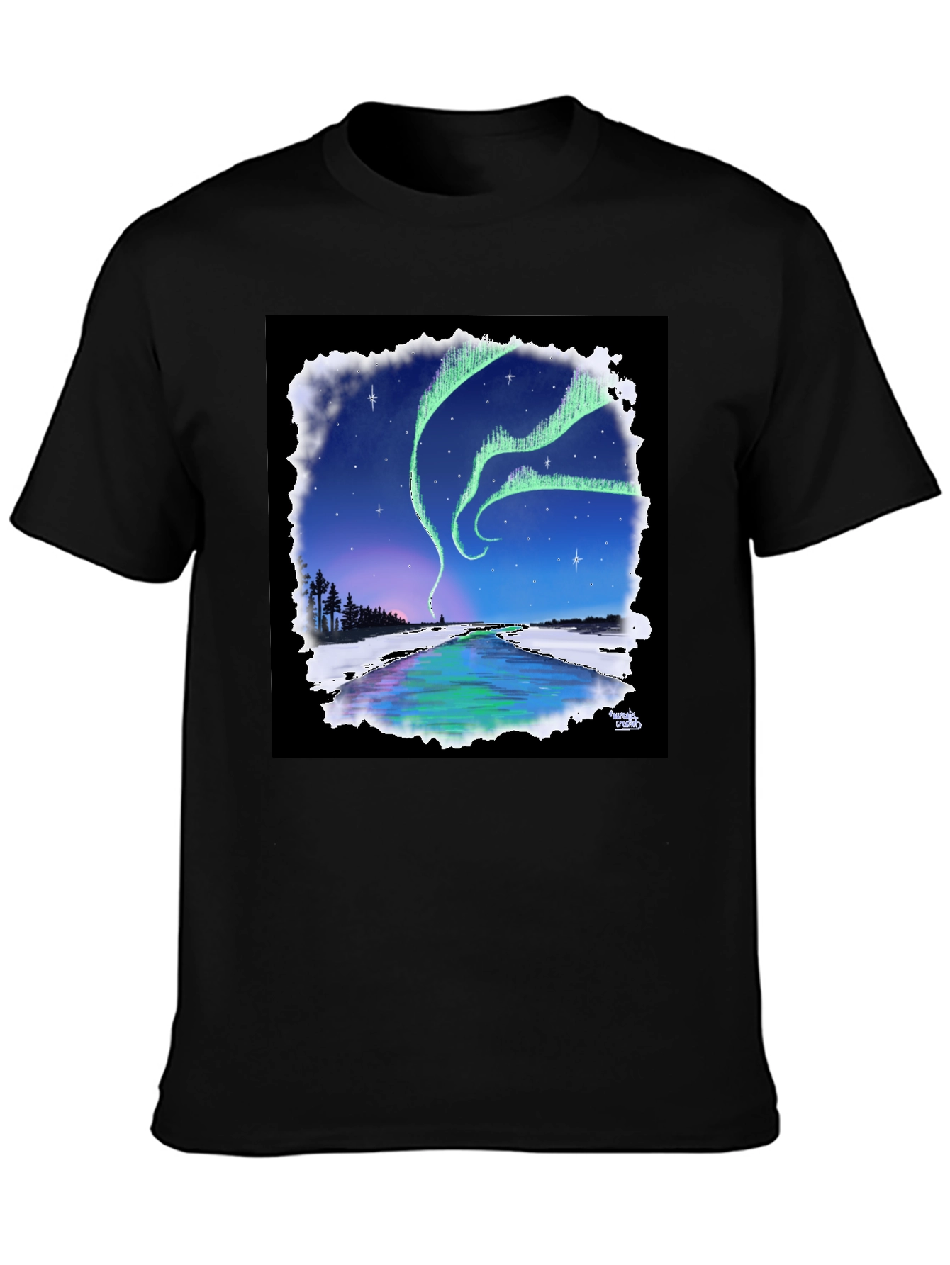 Black Aurora Borealis Graphic Tee - Northern Lights Design view 3