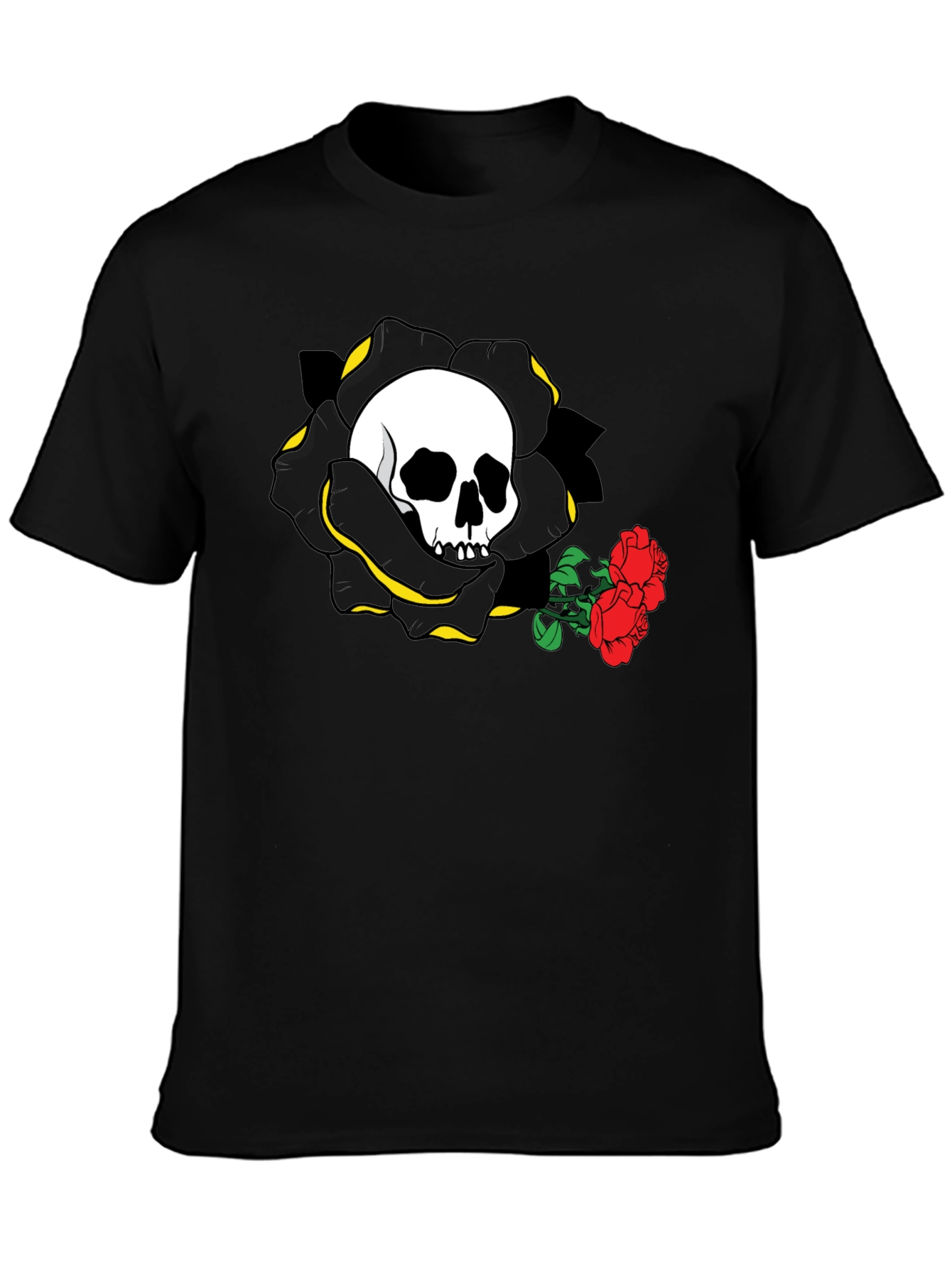 Skull and Roses Graphic Tee - Black Cotton Casual Shirt - 3