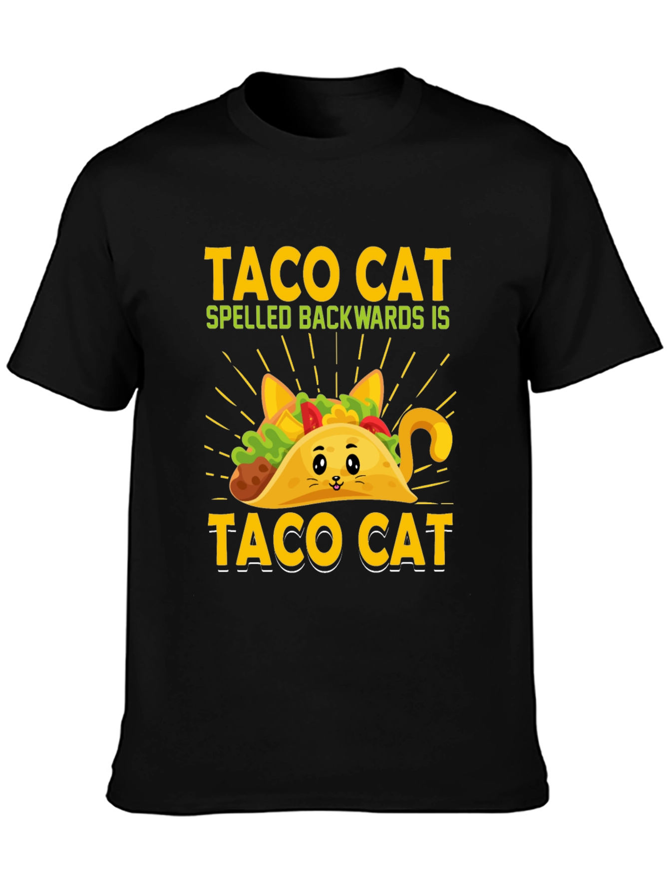 Black Taco Cat T-Shirt - Funny Palindrome Tee view 3
