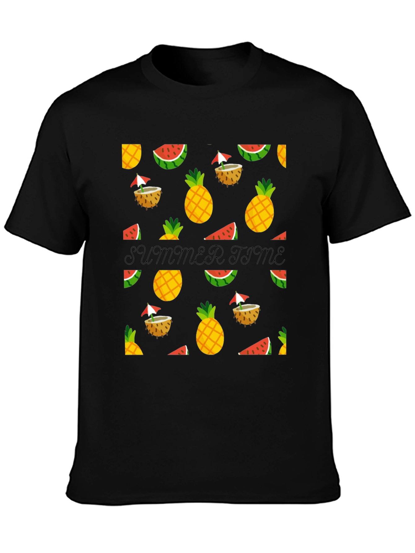 Black Summer Time Black Tee with Fruit Pattern view 3