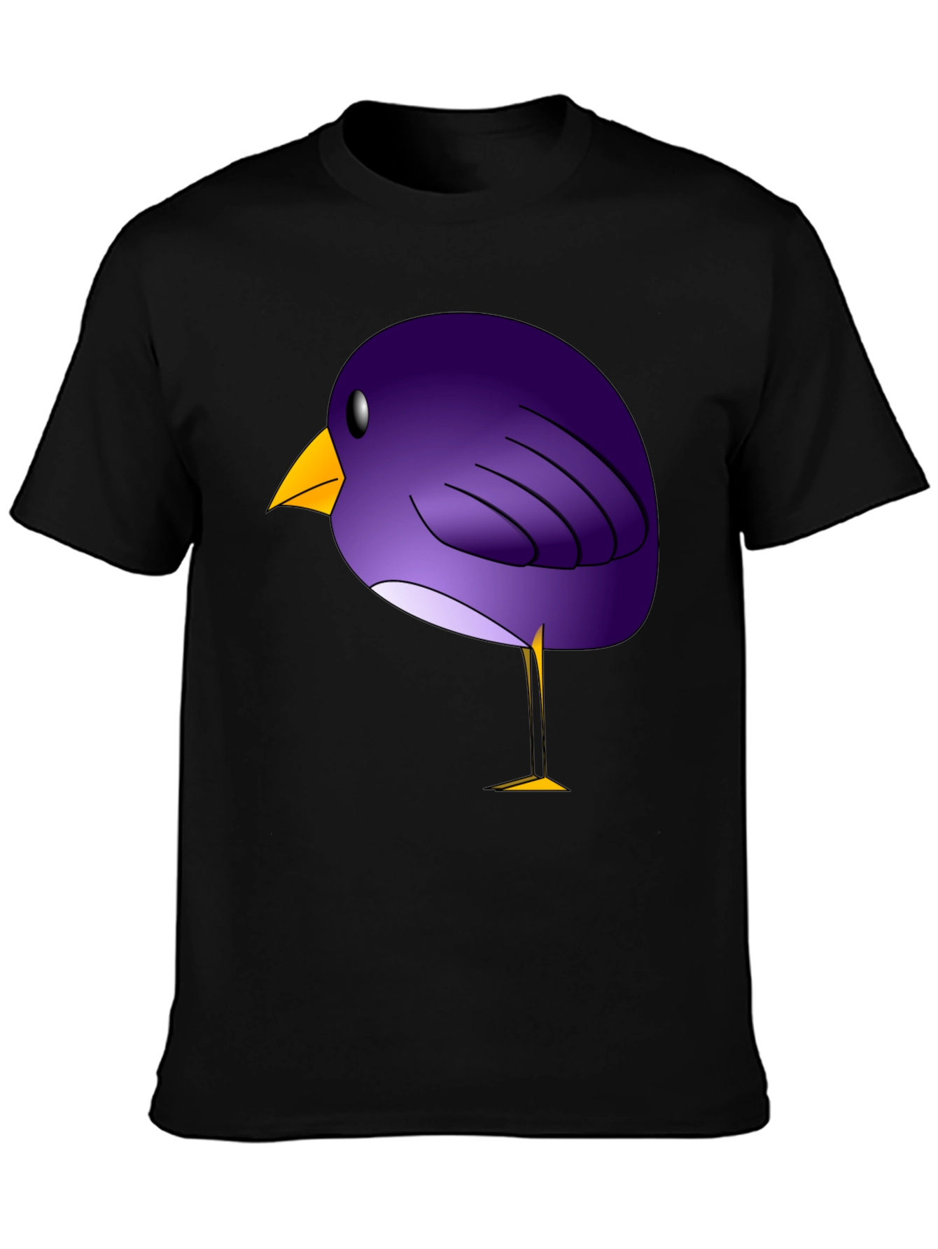 Black Whimsical Purple Bird Graphic T-Shirt view 3