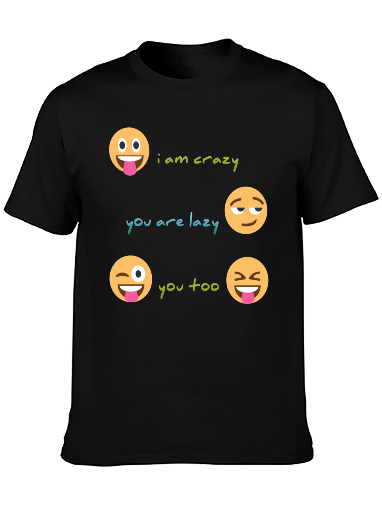 Black Crazy Lazy Emoji Graphic Tee - Unisex view 3