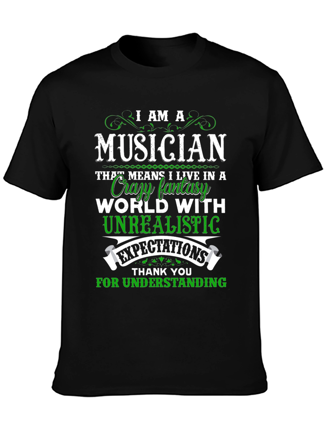 Black Musician Novelty T-Shirt - Crazy Fantasy World Design view 3
