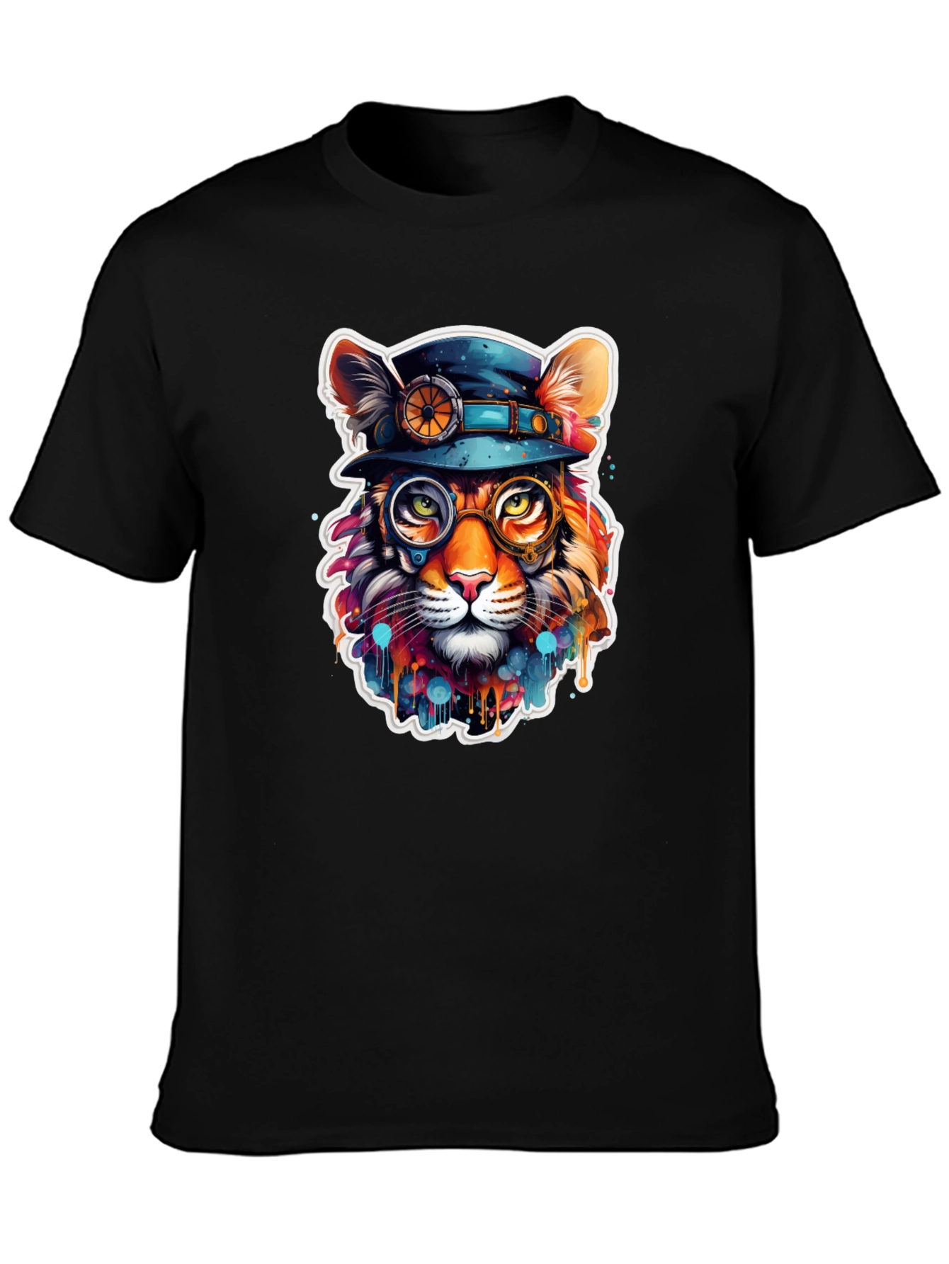 Black Steampunk Cat T-Shirt - Unique Animal Graphic Tee view 3