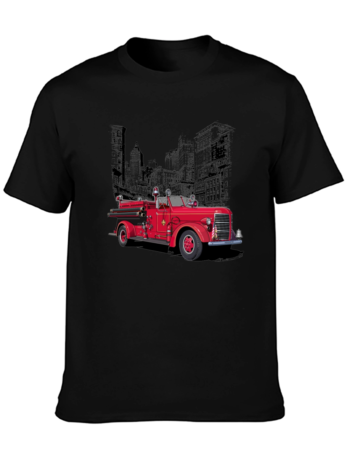 Black Vintage Fire Truck Graphic T-Shirt view 3