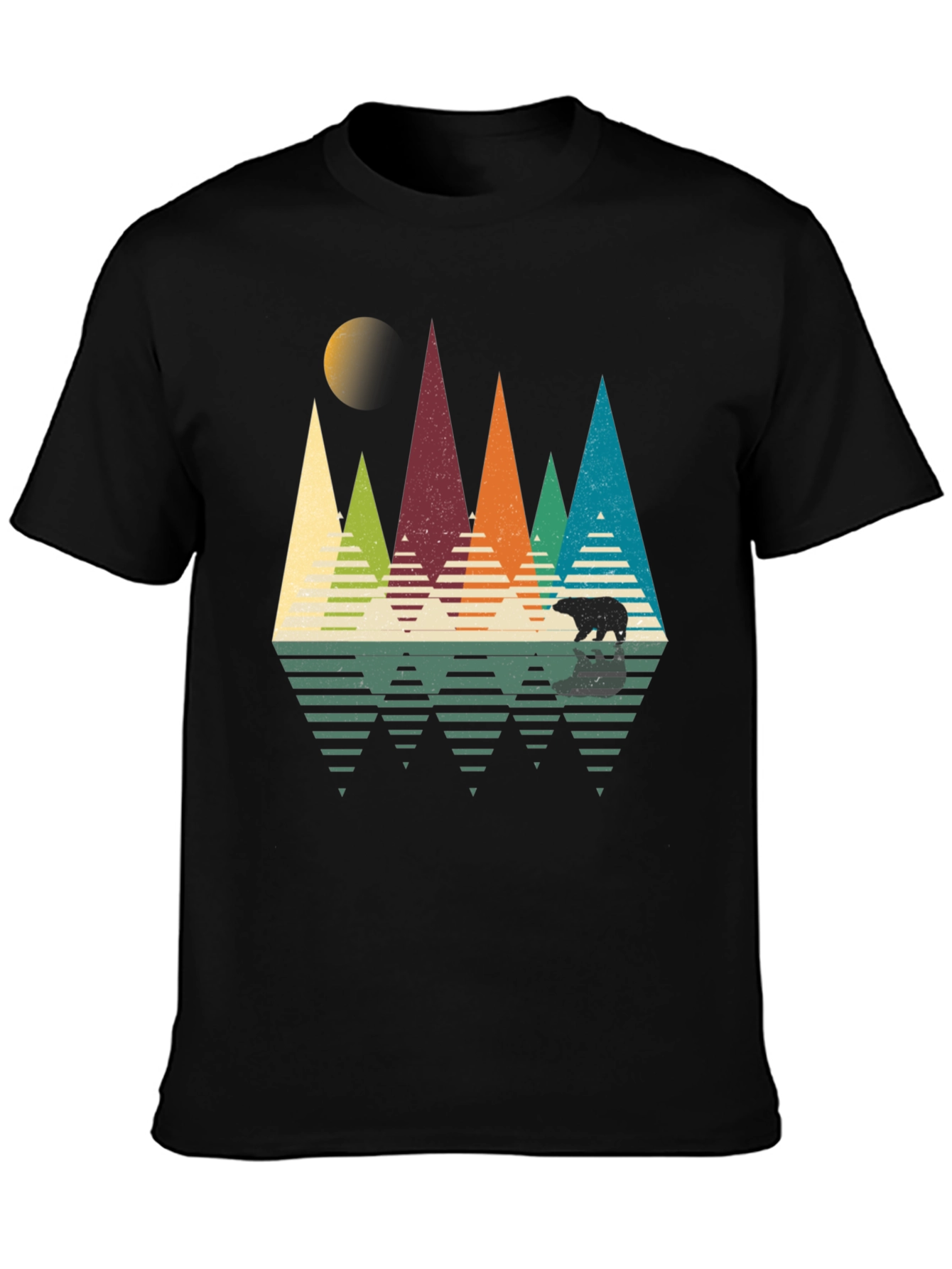 Black Retro Mountain Bear T-Shirt view 3