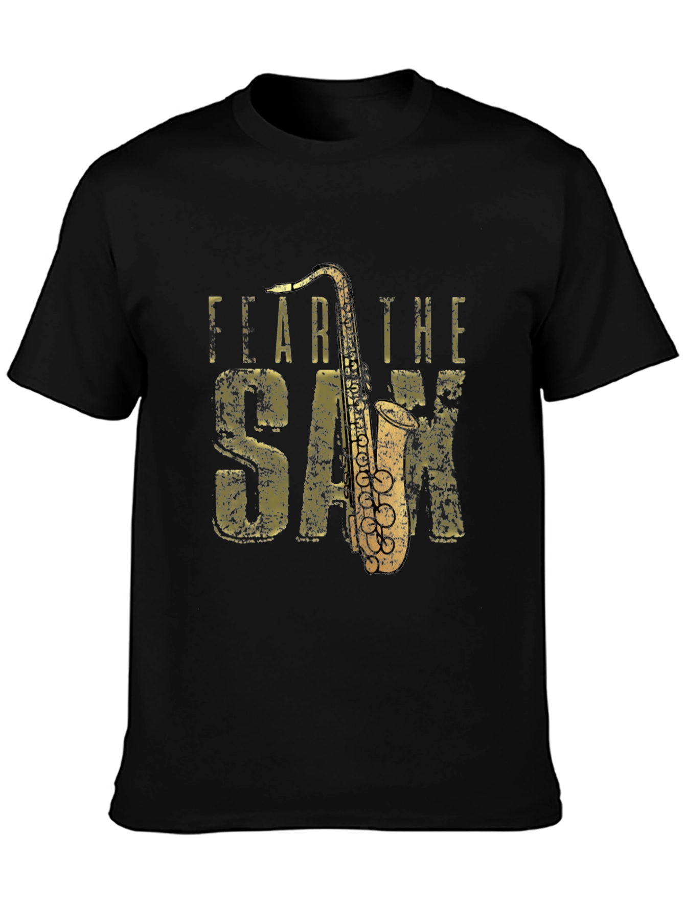 Black Fear the Sax T-Shirt - Black Cotton Tee with Saxophone Graphic view 3