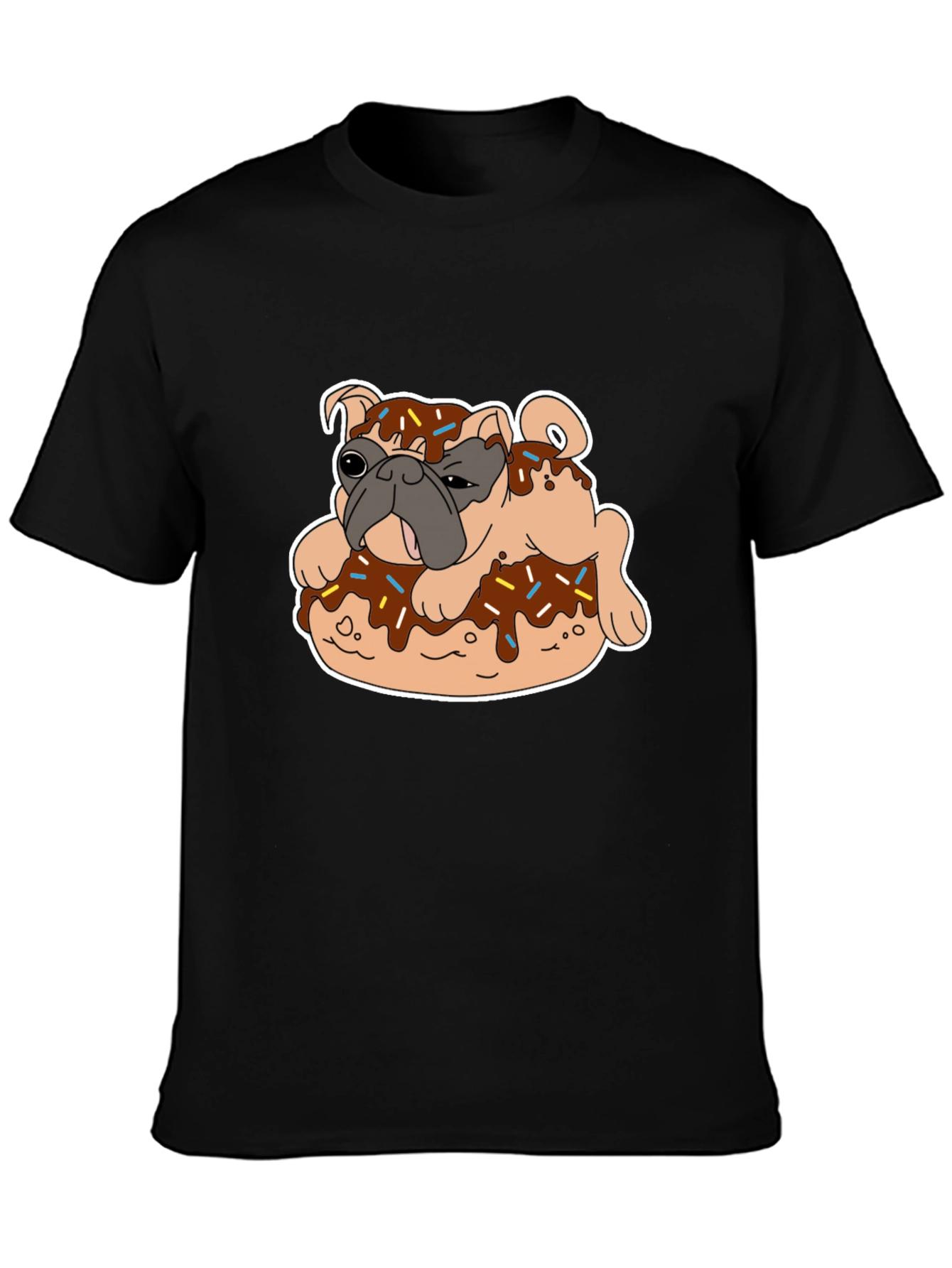 Black Pug on Donut Graphic Tee - Black T-Shirt view 3