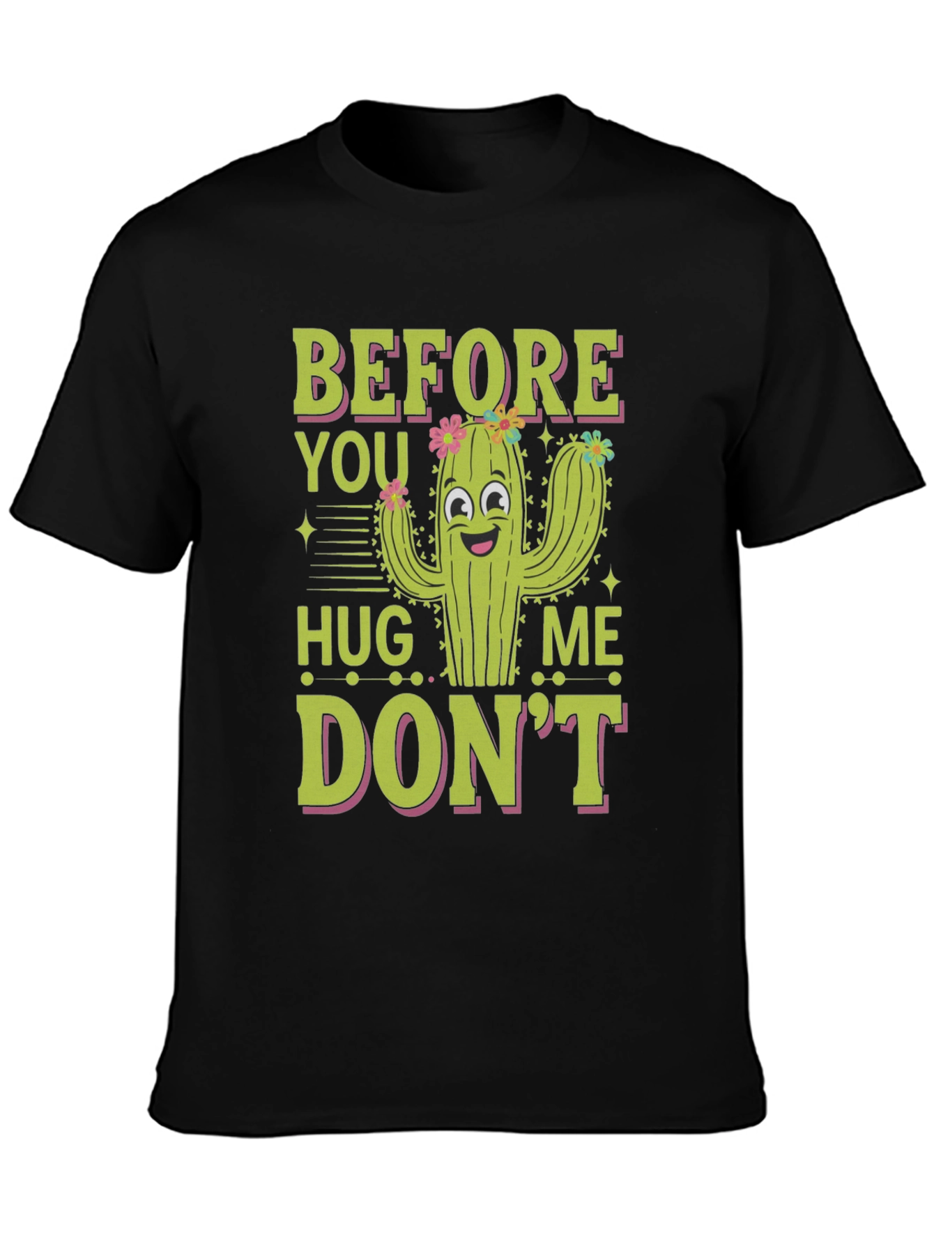 Black Funny Cactus Graphic T-Shirt view 3