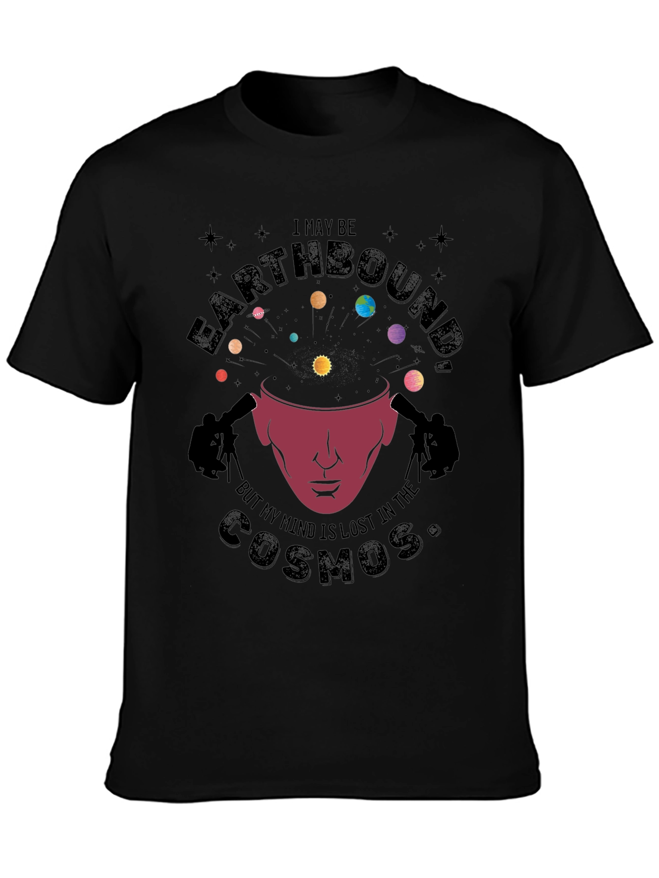 Black Earthbound Cosmos Graphic T-Shirt view 3
